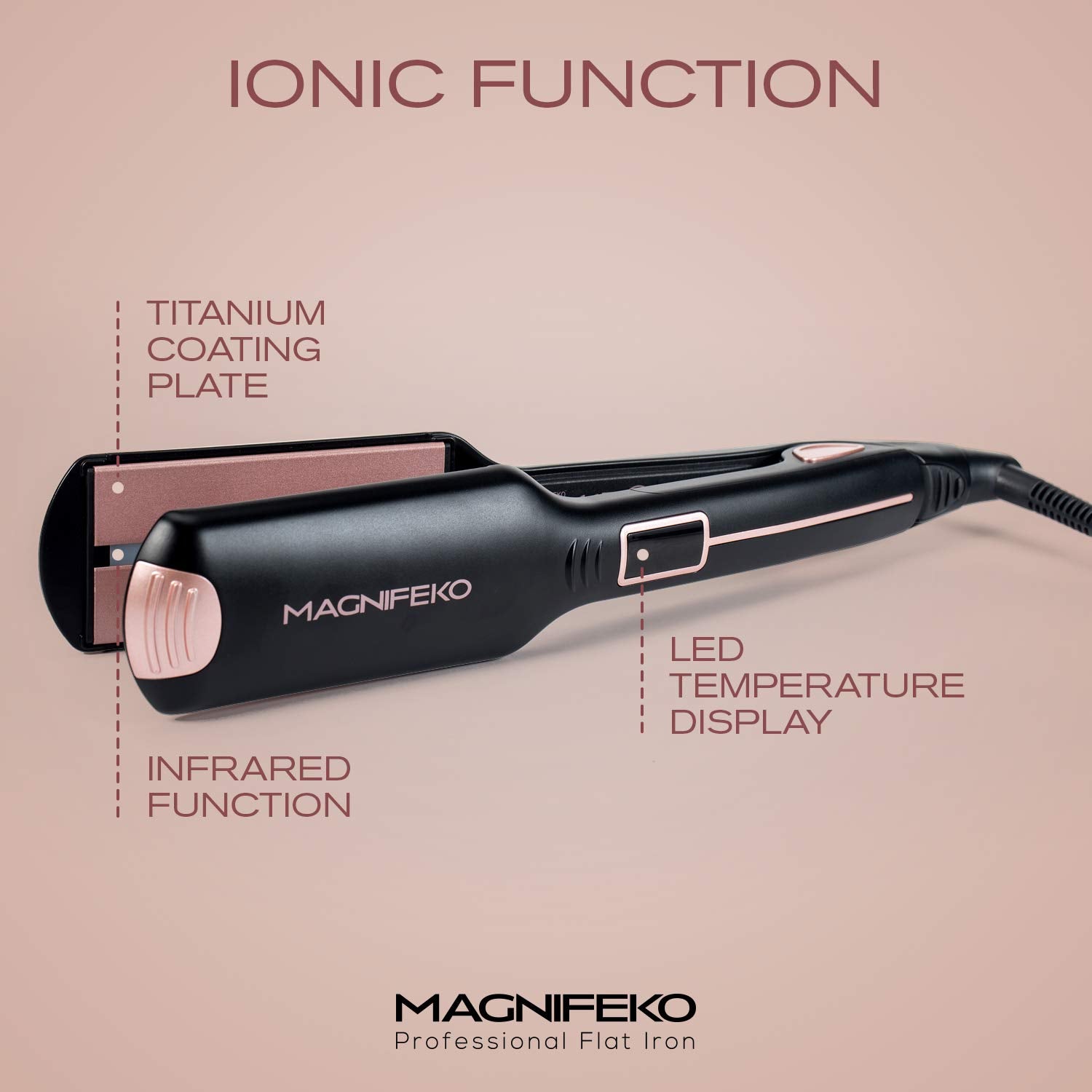 Magnifeko Professional Flat Iron Hair Straightener Wide Plate & Digital Display - Dual Voltage Titanium Hair Straighteners (Blac