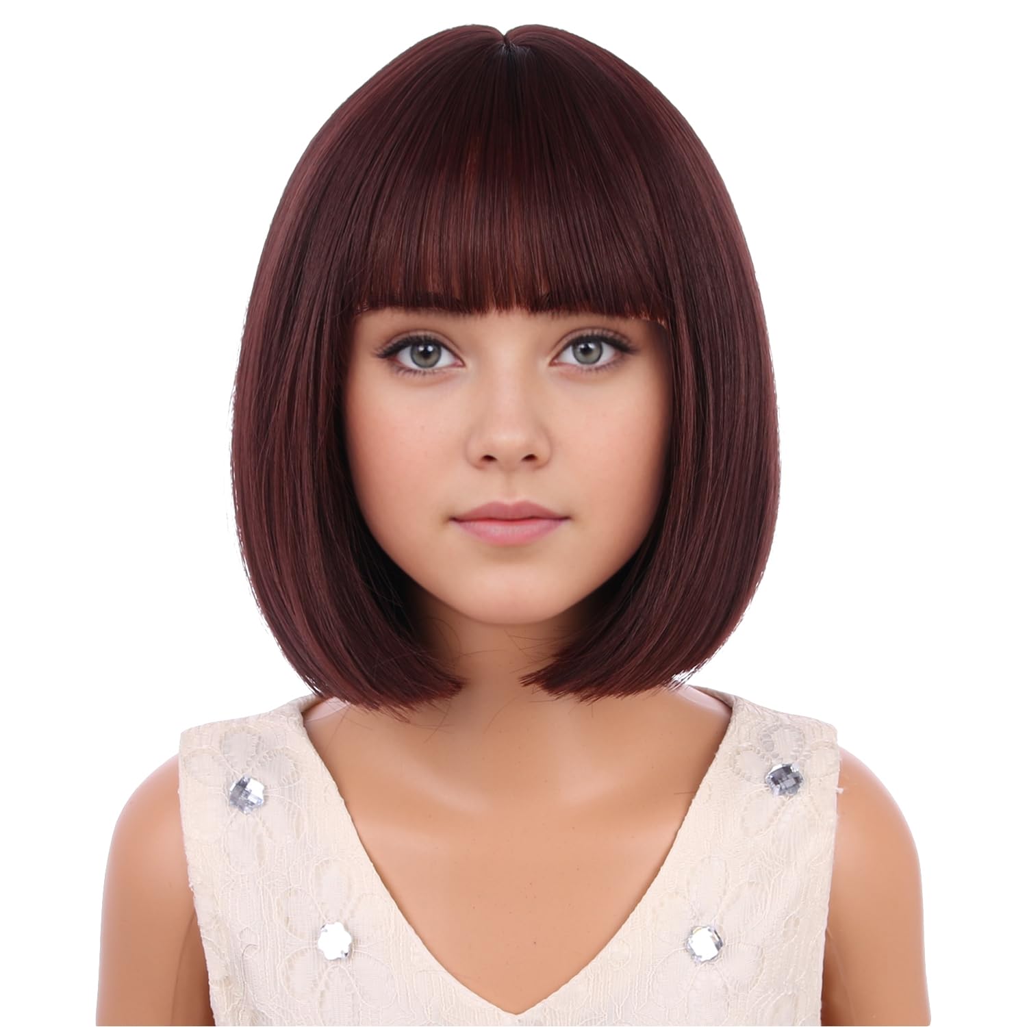 PATTNIUM Kids Brown Wig Child Brown Bob Wig Short Brown Bob Wig for Girls Cosplay Party Synthetic Rose Net Daily Wear Wig (Brown