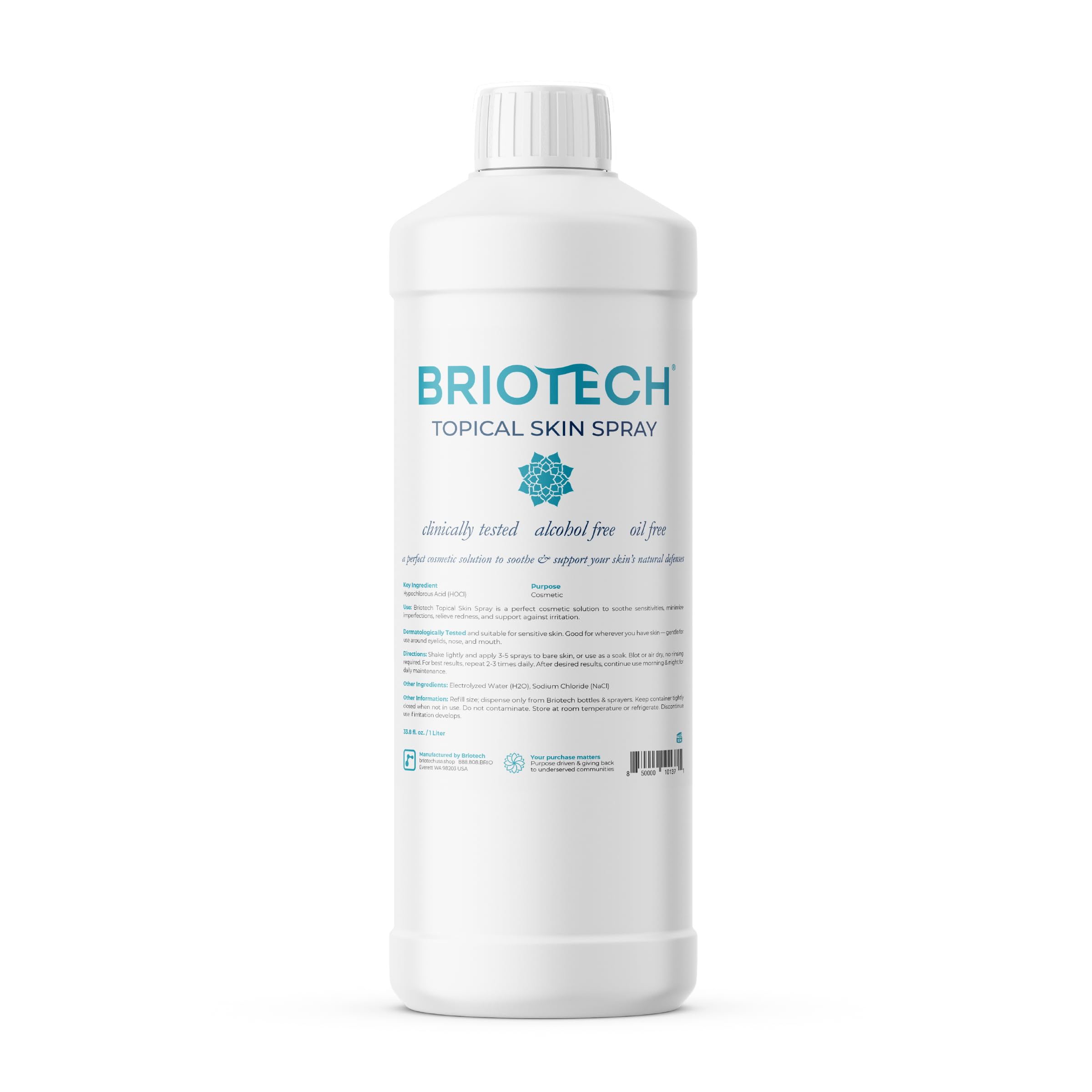 BRIOTECH Topical Skin Spray, Hypochlorous Acid for Body & Face, Eyelid Cleanser, HOCl Facial Mist, Support Against Irritation, C
