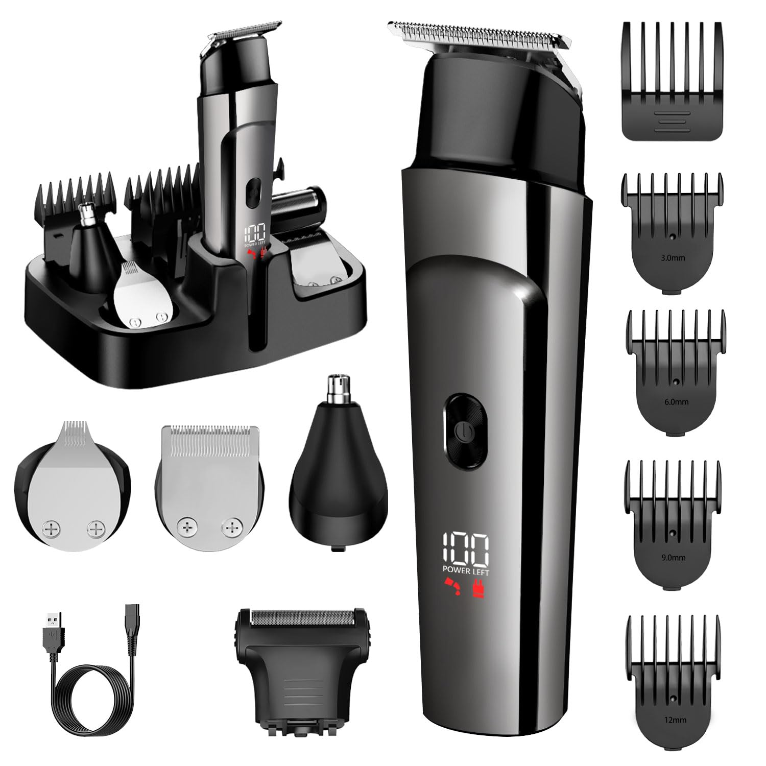 7D24Hcare Beard Trimmer For Men - 5 In 1 Kit Electric Razor, Nose Hair Trimmer With Led Display, Cordless Mustache Body Face Gro