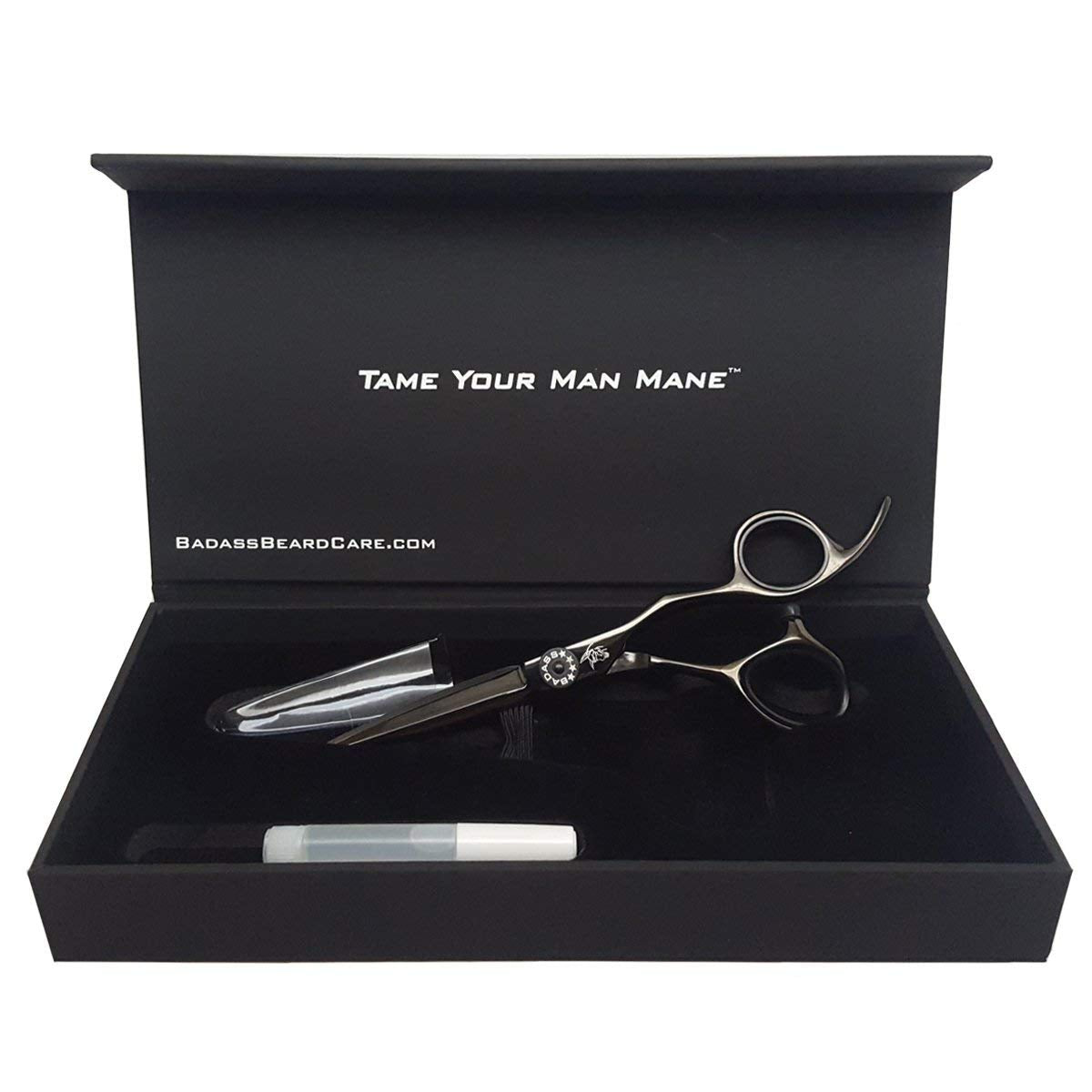 Badass Beard Care Titanium Series Barber Quality Beard Shaping Scissors - 5.25 inches long, Surgical Grade Stainless Steel (HRC