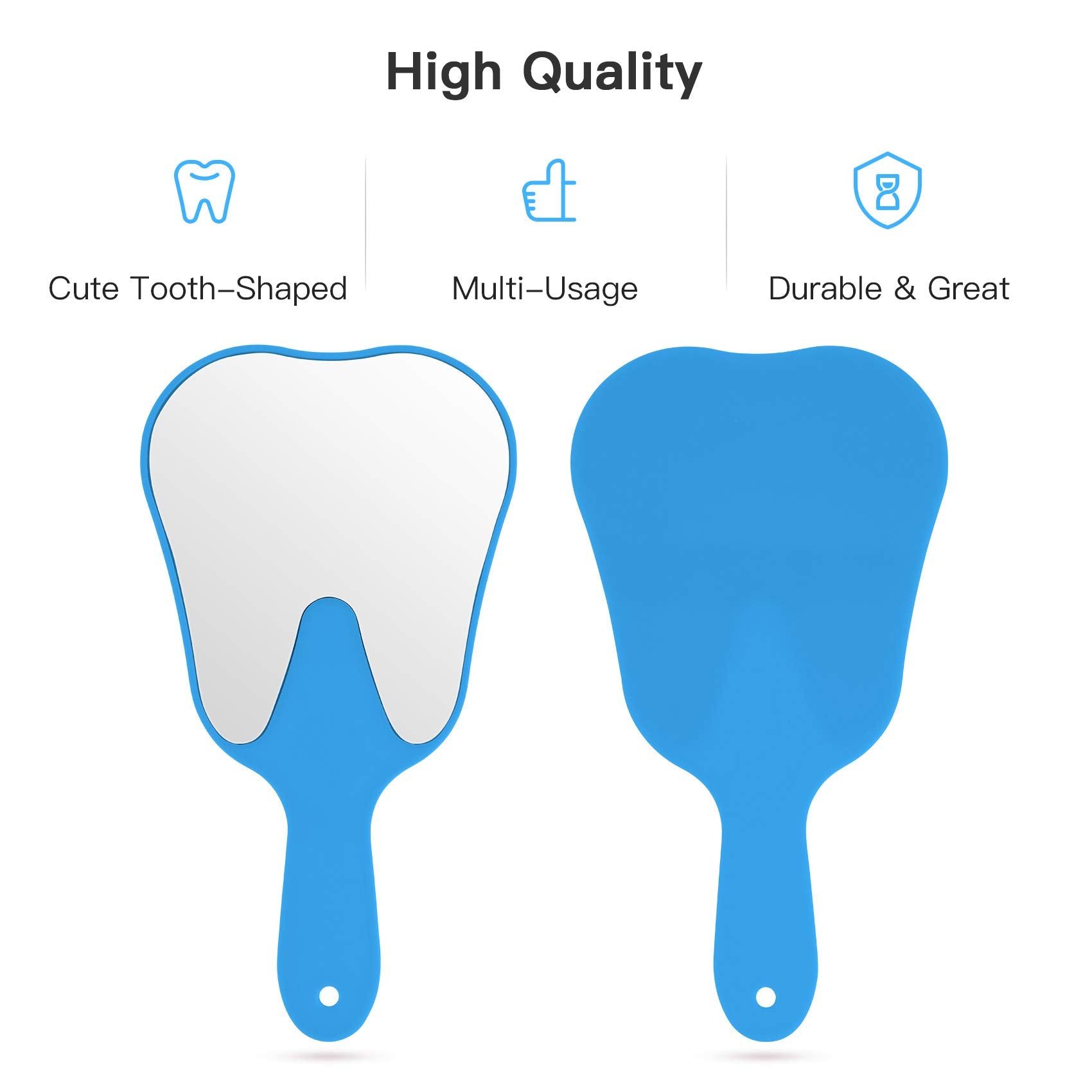 Annhua Handheld Mirror Small With Handle Blue, Hand Mirror Tooth-Shaped Kids Makeup Mirror Cute For Salon|Barber|Hairdressing -