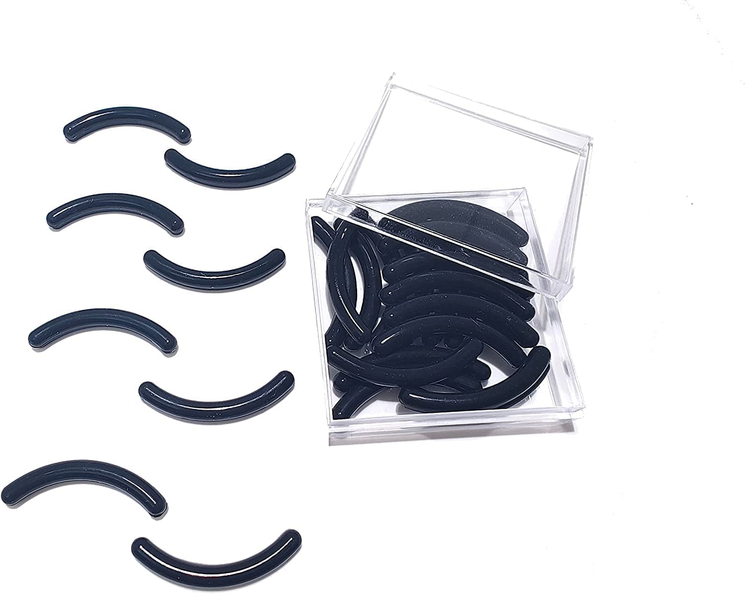 GOUWEIBA 28pcs Eyelash Curler Refill Pads - Silicone Rubber Universal Eye Lash Curler Replacement with Clear Storage Box (Mixed 