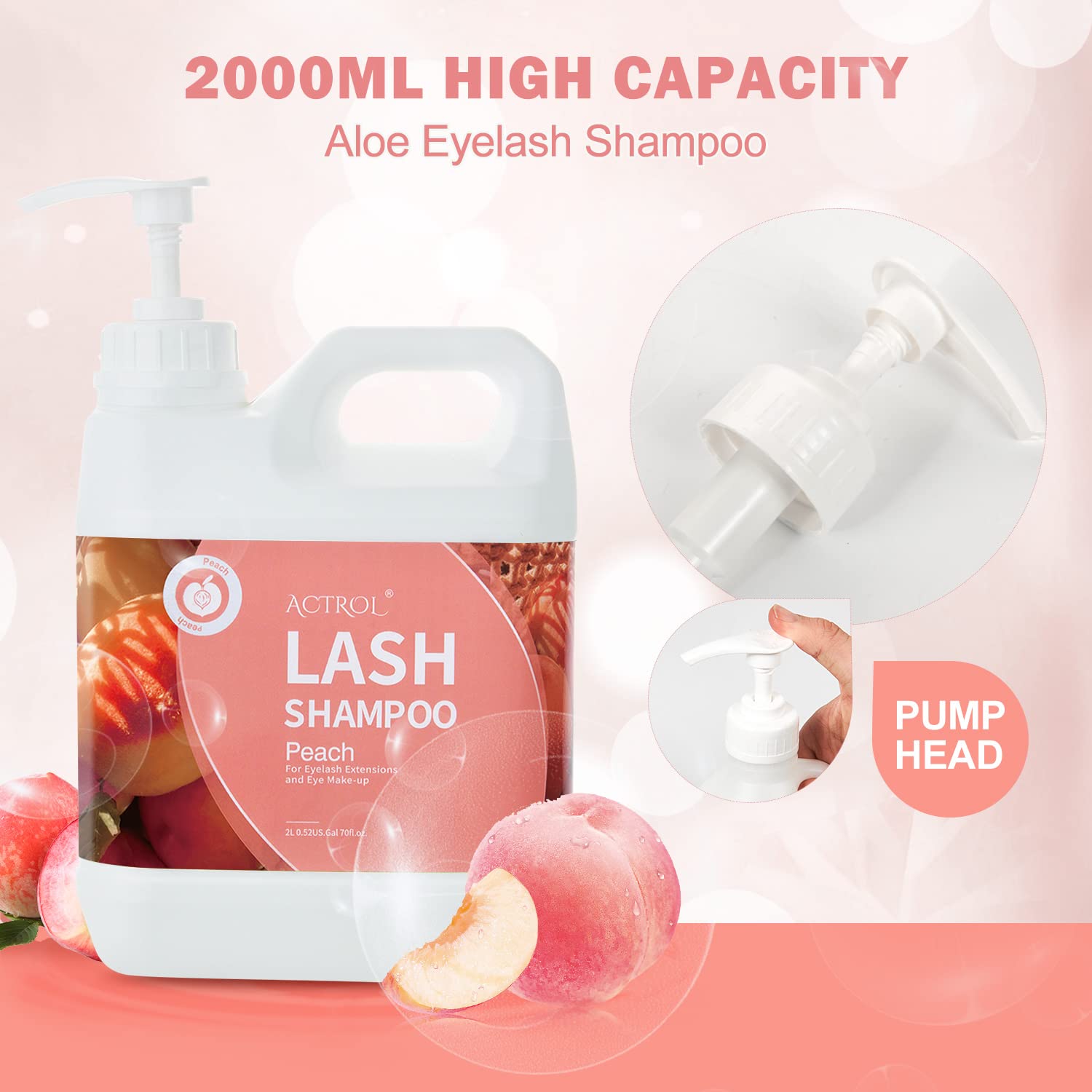 Actrol Eyelash Extension Cleanser Peach 2L Natural Lash Extension Shampoo Professional Eyelid Foaming Cleanser Paraben & Sulfate