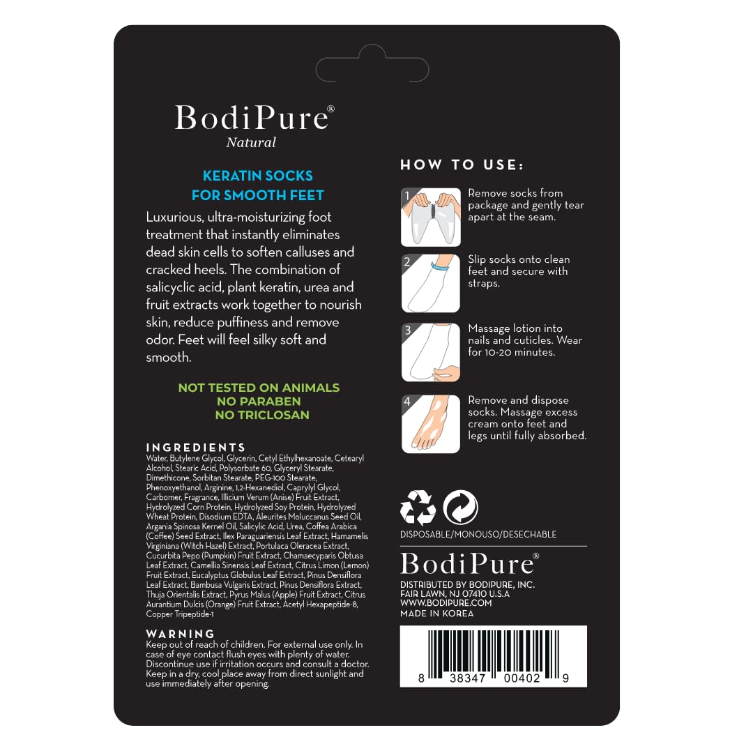 Bodipure Premium Foot Mask Keratin Socks | At Home Spa Moisturizer Socks For Dry Cracked Feet, Callus & Heel Softening | Easy-To
