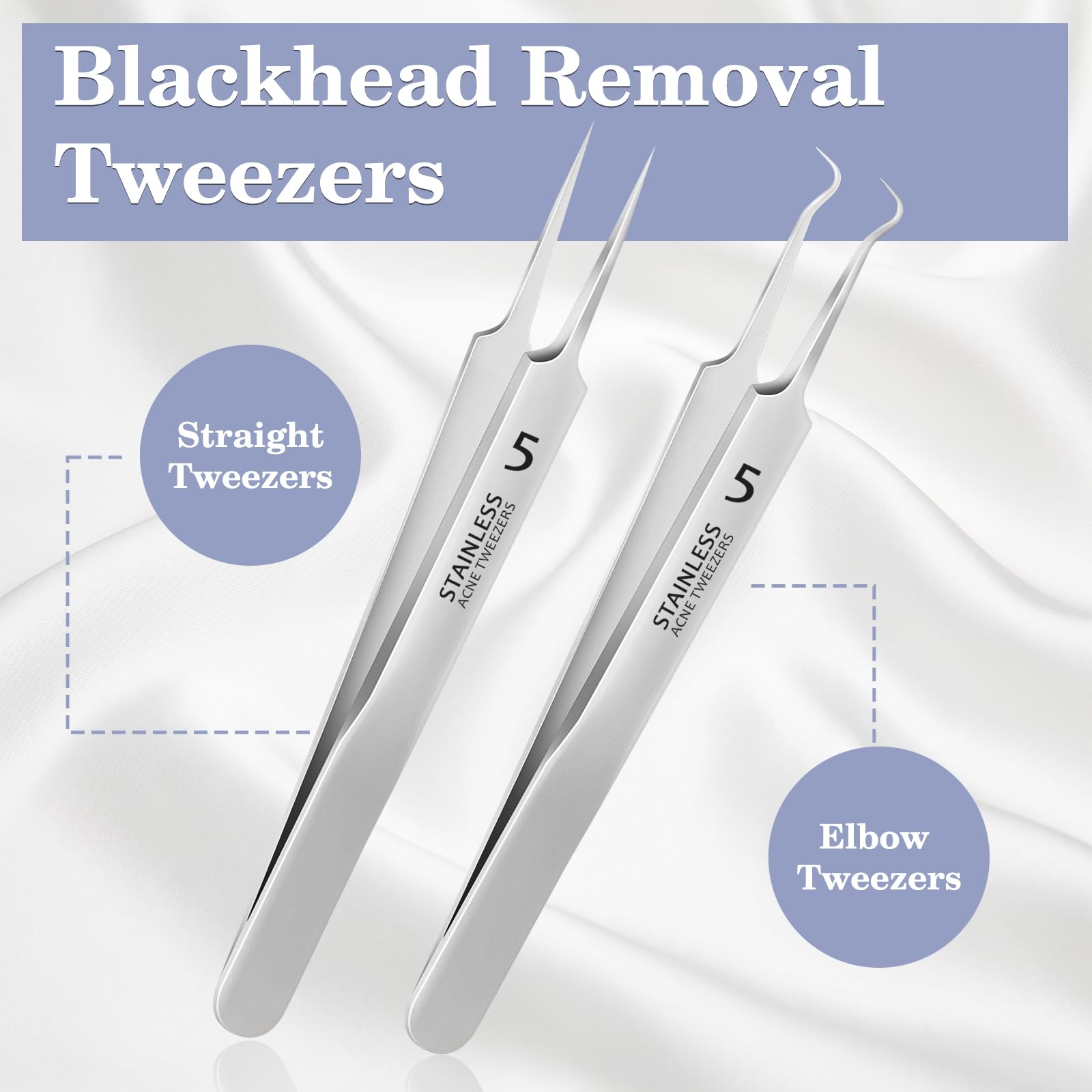 Wsyub Blackhead Tweezers,Ingrown Hair Tweezers,Pimple Popper Tool Kit,Acne Needle Tool, Blackhead Extractor,Eyebrows Facial Hair