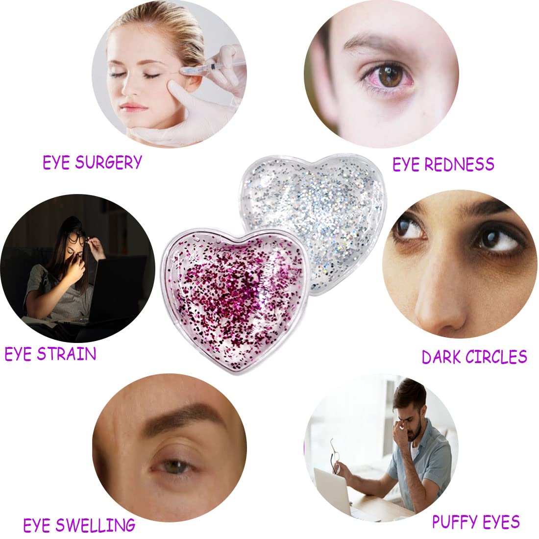 Reusable Gel Eye Ice Pack, Eye Cold Pads, Hot & Cold Treatment For Eye Strain, Eye Swelling, Eye Redness, Puffy Eyes, Dark Circl