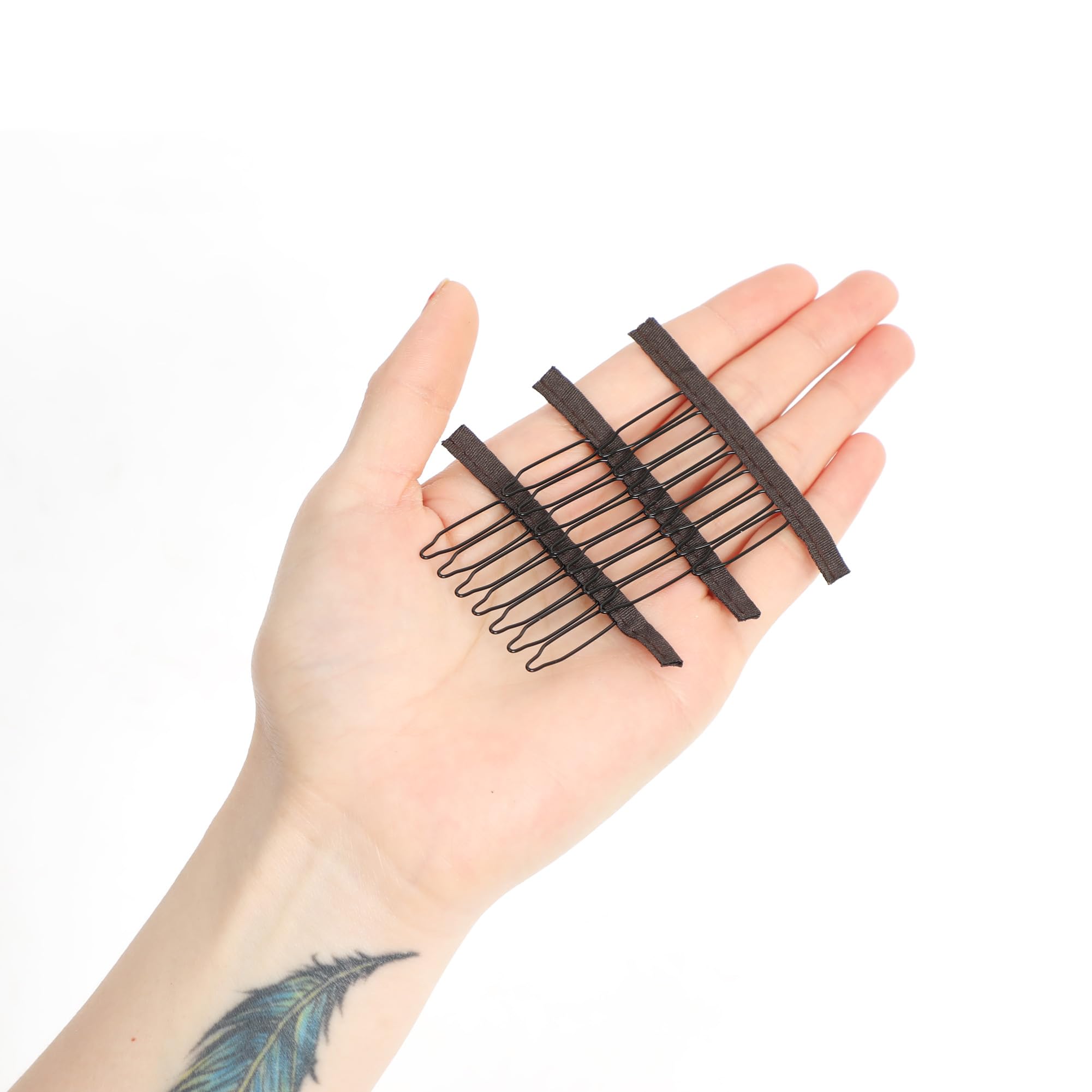 Xuxisowo 30 Pcs Wig Clips/Wig Combs (7-Teeth, Stainless Steel, Thickened Fabric, Brown) - Helper For Fixing Wig, Making Wig Caps