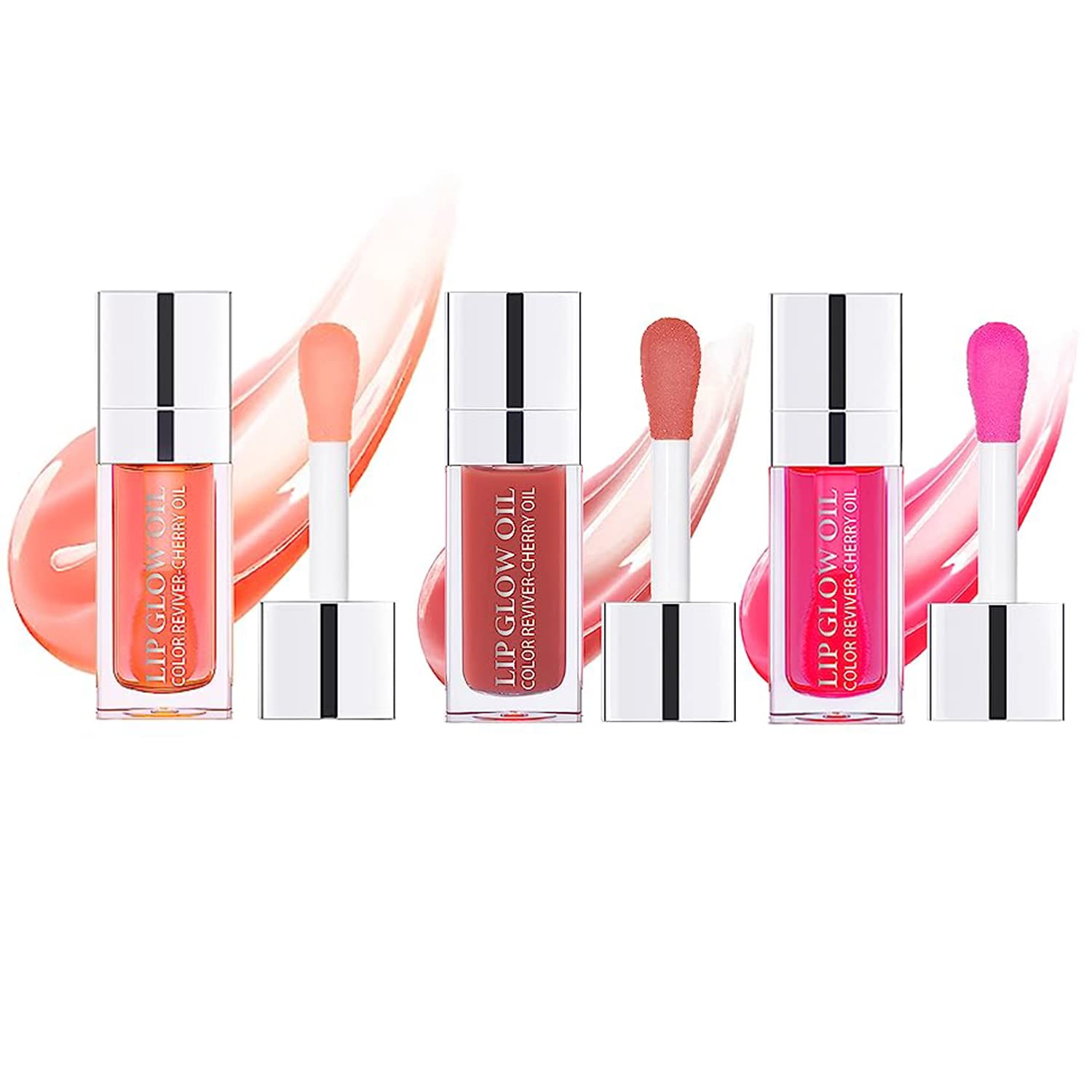 3 Pcs Plumping Lip Oil, Hydrating Lip Glow Oil, Plumping Lip Gloss, Tinted Lip Oil Balm, Long Lasting Transparent Moisturizing L