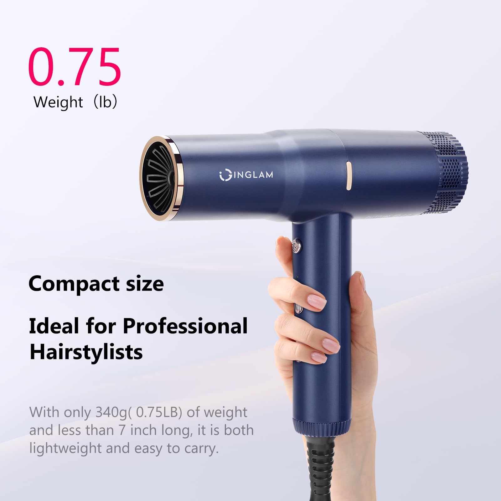 Hair Dryer, Ig Inglam Blow Dryer With Diffuser, 110, 000 Rpm High-Speed Brushless Motor For Fast Drying, Thermo-Control, Auto-Cl