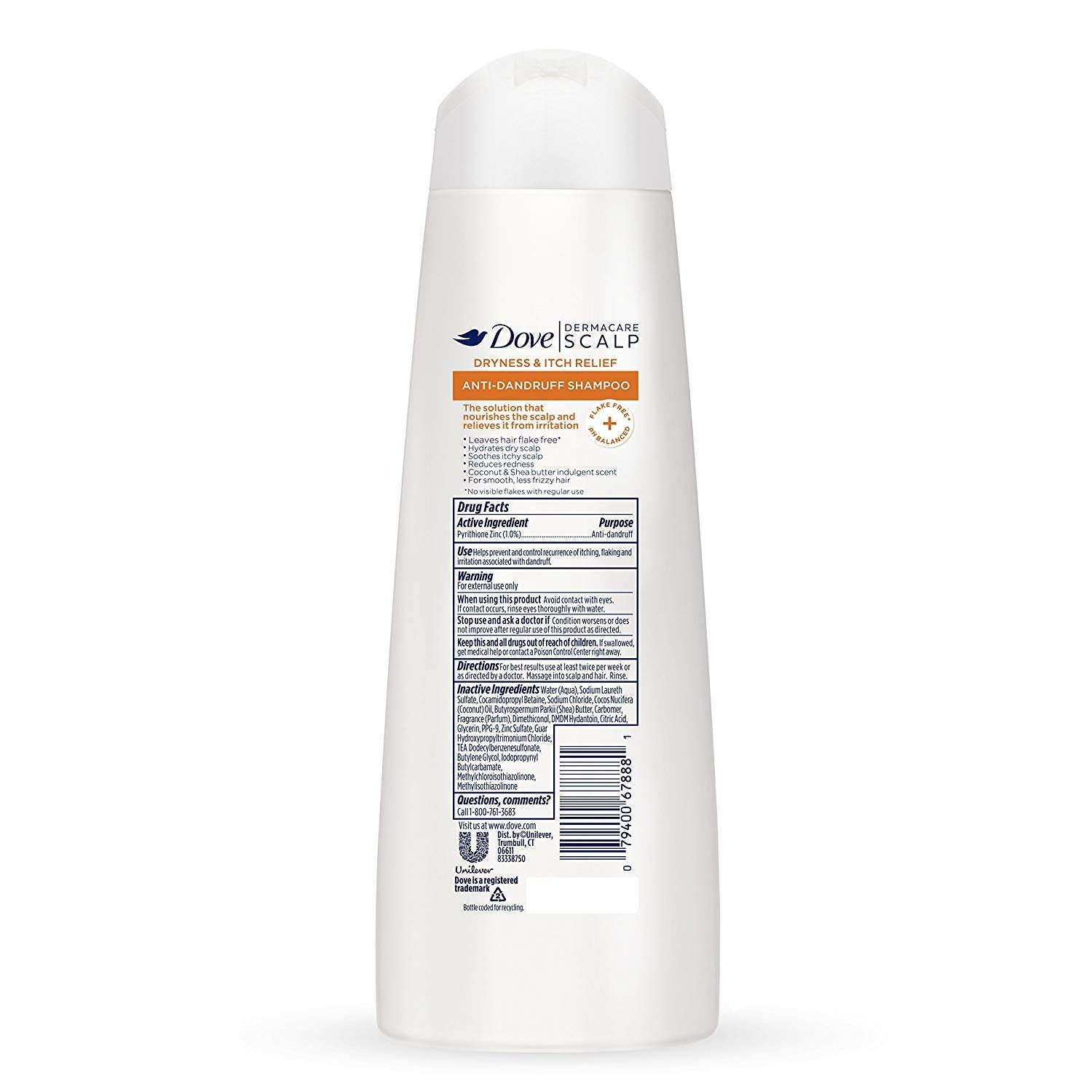 Dove Dermacare Scalp Haircare - Anti-Dandruff Shampoo - Dryness & Itch Relief - Net Wt. 12 Fl Oz (355 Ml) Per Bottle - Pack Of 3