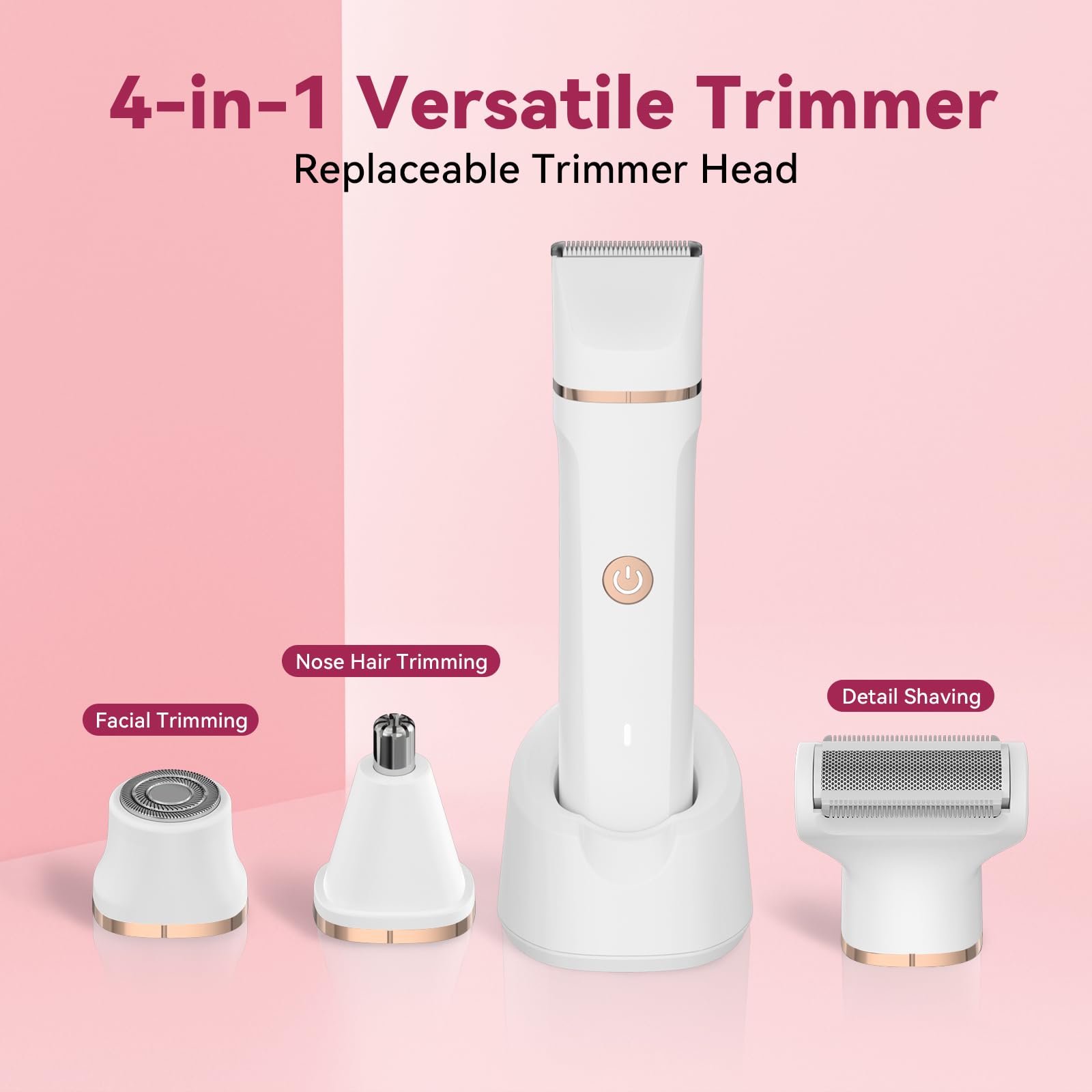 Electric Bikini Trimmer For Women - 4 In 1 Electric Shaver For Women, Waterproof Pubic Hair Trimmer And Facial Hair Remover, Rep