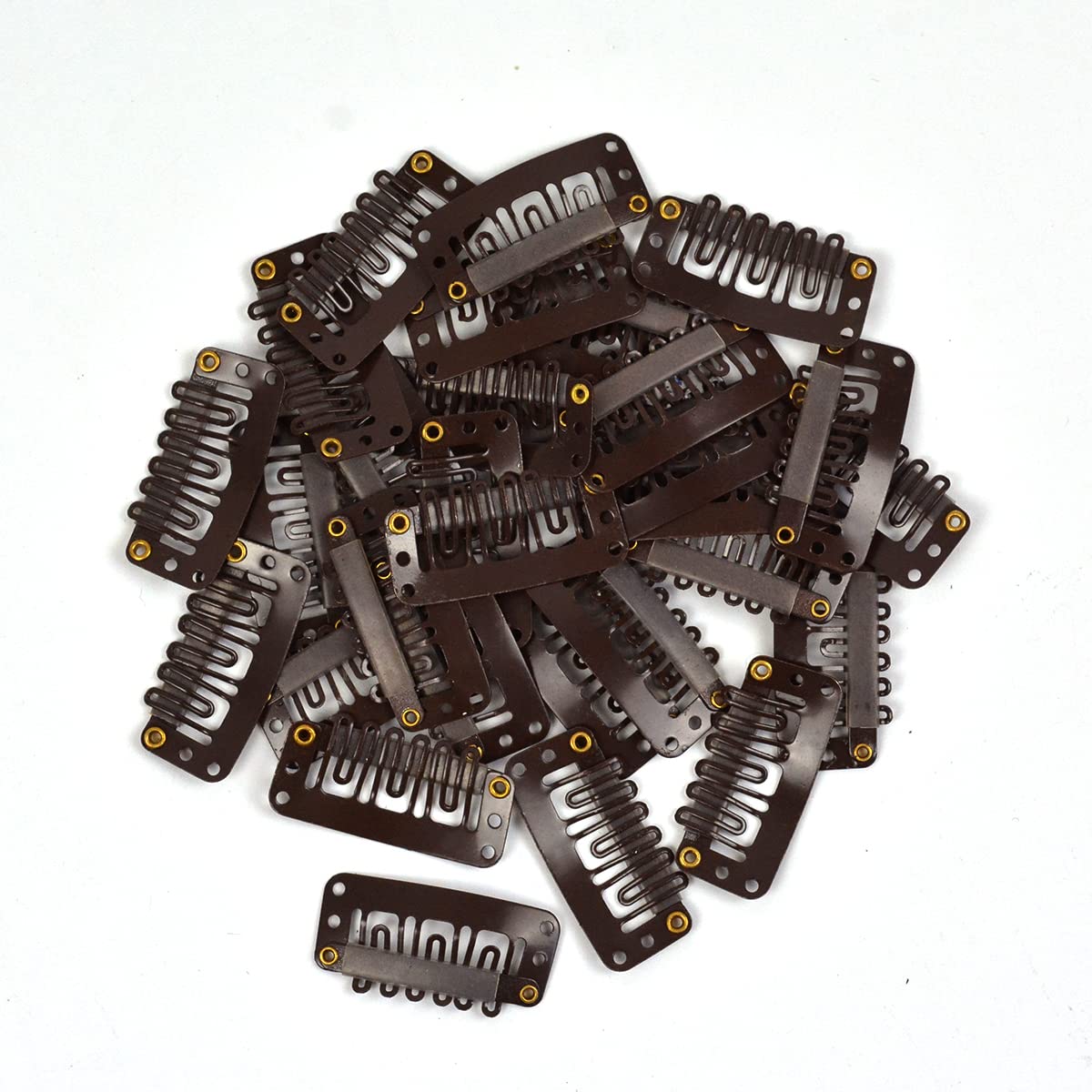 50 Pcs Metal U-Shape Snap Clips 32Mm 6-Teeth Wig Clips With Rubber For Hair Extensions Hairpieces (Dark Brown)