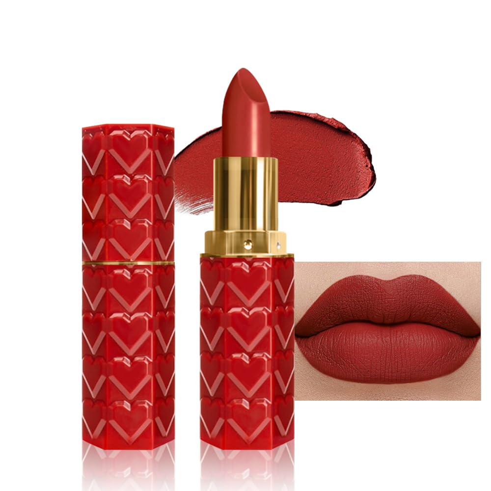 evpct 1Pcs Dark Red Lipstick, Silky Velvet Matte Lipstick Pack Sets for Women, Long Lasting Smudge Proof Lipstick Lip Stain Make