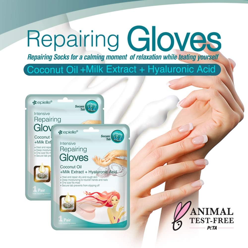 Epielle Intensive Repairing Hand Masks (Gloves-6Pk) For Dry Hands Spa Masks Hand Cream & Lotion | Coconut Oil + Milk Extract + H