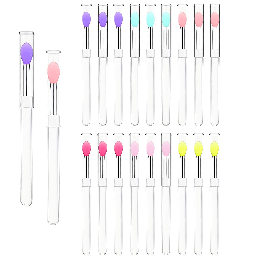 Mekupeu 30Pcs Reusable Lipstick Applicator Brush,Lipstick Brushes With Cap Lip Applicator Brushes Makeup Beauty Gloss, Cream, Ey