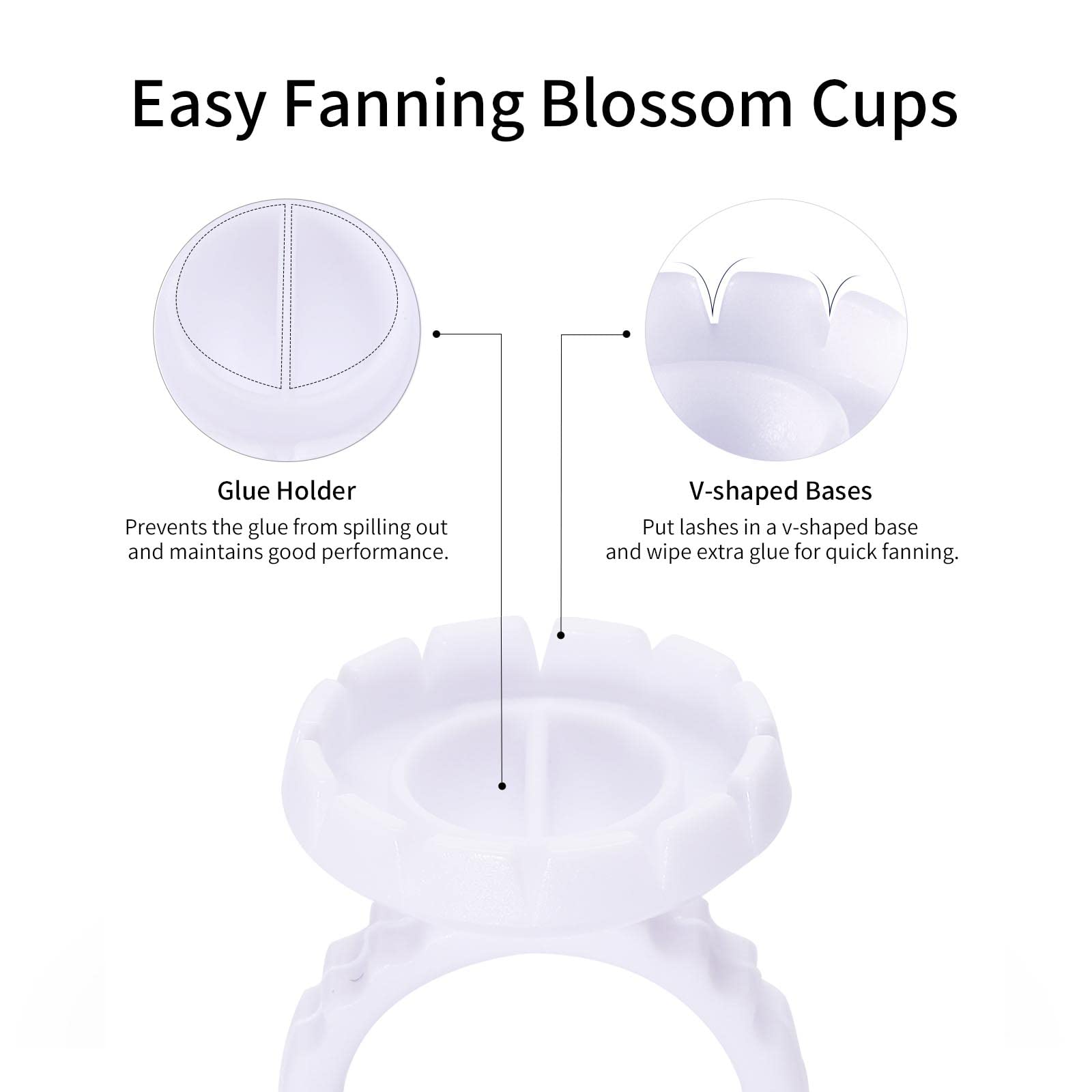 Miuffue 300 Pcs Glue Rings Smart Glue Holder For Eyelash Extensions, Easy Fanning Glue Cups For Volume Lashes, White