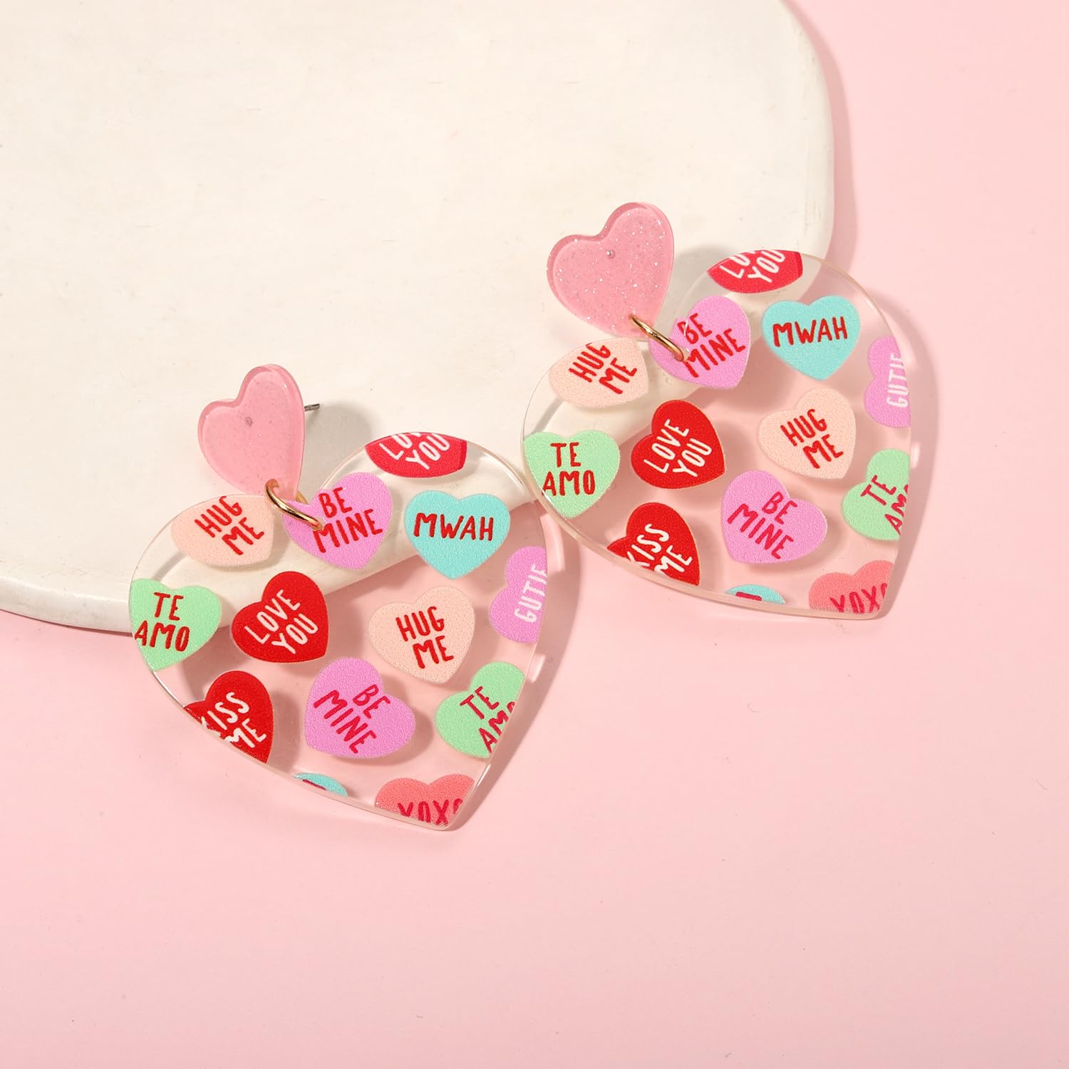 Cealxheny Valentines Day Headbands For Women Conversation Heart Headbands Pink Heishi Bracelets Love Xoxo Earrings Valentines Da