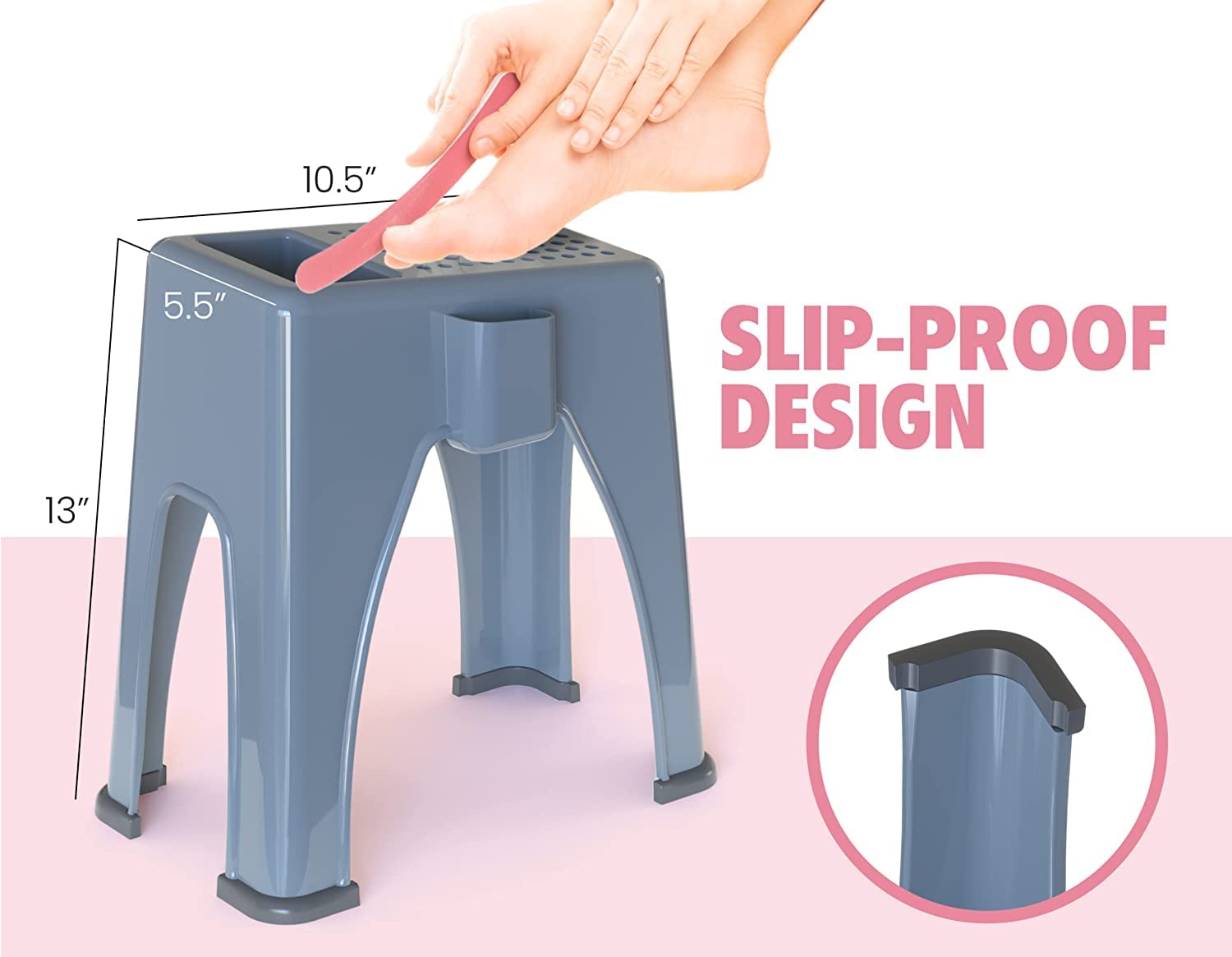 Skywin Pedicure Foot Rest - Non-Slip Salon Step, Side And Back Pockets Holds Pedicure Essentials, 9 X 7 X 10 Inches (Grey)