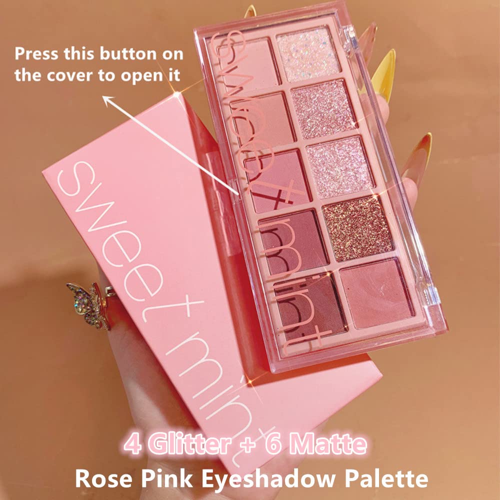 Go Ho 10 Colors Eyeshadow Palette,Matte&Glitter&Shimmer Eyeshadow Makeup,Pink Powder Light Pink Eye Shadow Shades,Naturing-Looki
