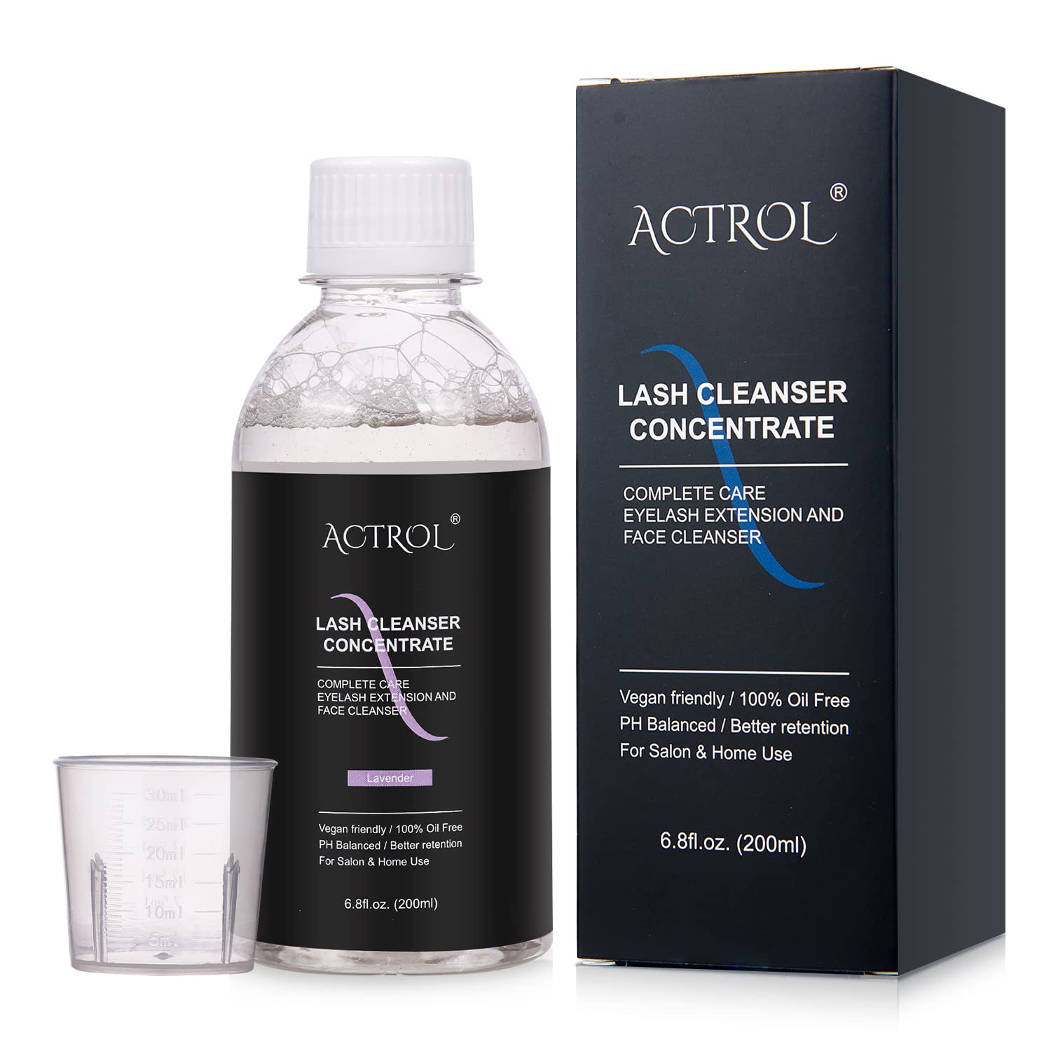 ACTROL Eyelash Cleanser Concentrate 200ml Lavender Professional Lash Shampoo Foaming Cleanser Lash Wash Concentrate for Extensio