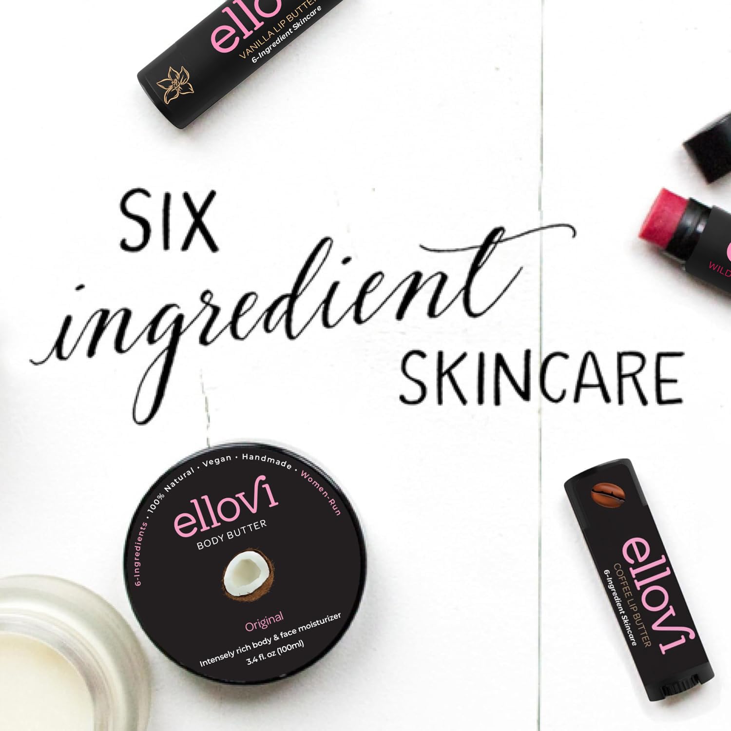 Ellovi Natural Lip Butter Lip Balm - Coffee - Pure Enough To Eat - Made With Just 6 Vegan Ingredients - Moisturizing Lip Care Fo