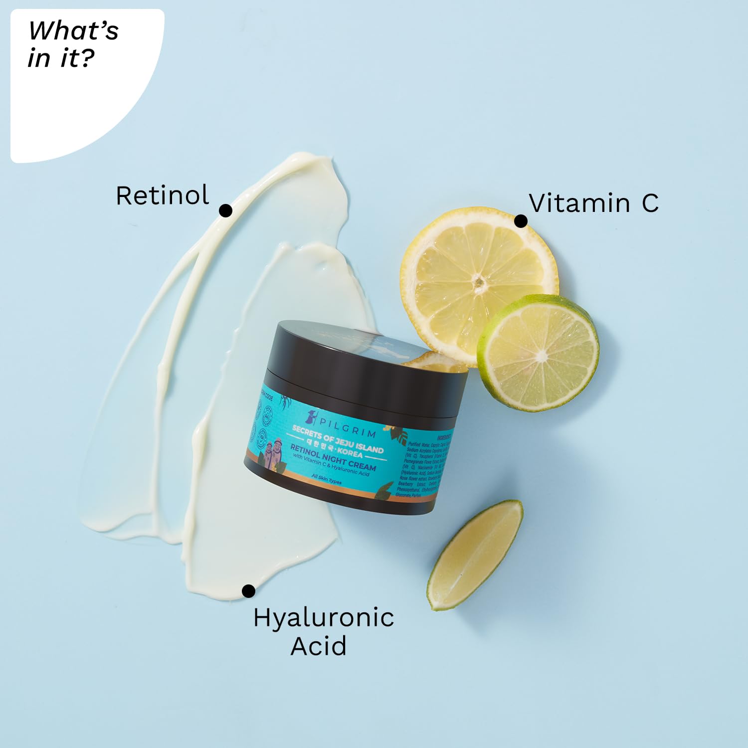 Pilgrim Korean Retinol Night Cream | Enriched With Vitamin C & Hyaluronic Acid | Anti Aging Face Cream | Fights Wrinkle & Dark C
