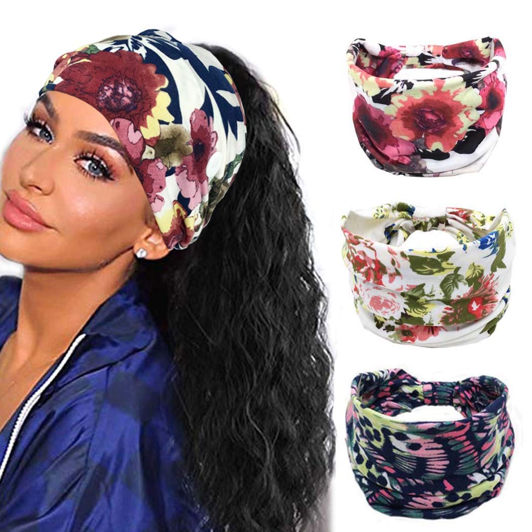 Efdagsad Boho Headband Women Wide Hair Band Boho Elastic Sports Headwear Yoga Hair Band Workout Headwrap