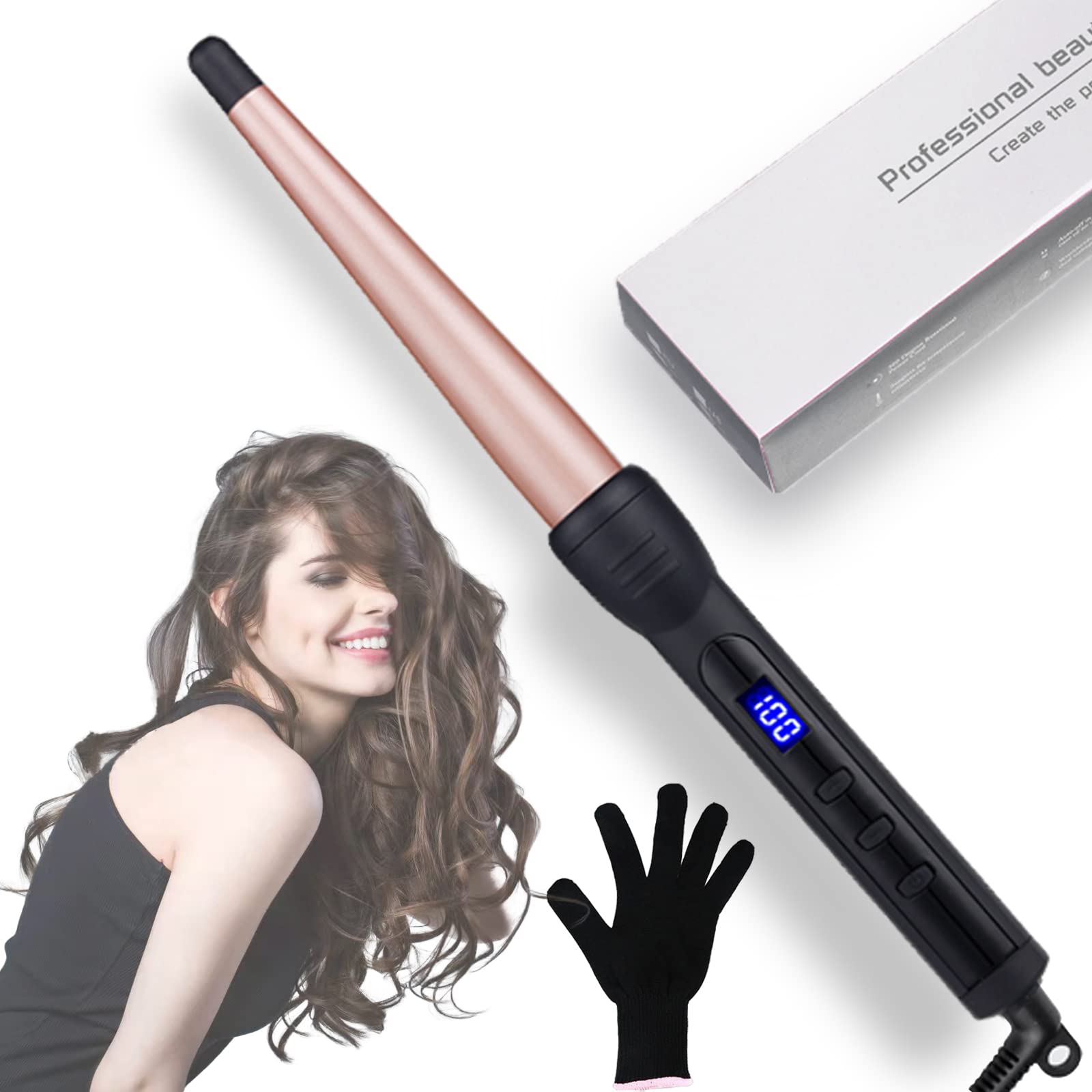 Hair Curling Irons, Duyfioa Professional Ceramic Hair Curling Wand 1-1/2 Inch Instant Heat Hair Curler with LCD 190? - 450? Temp