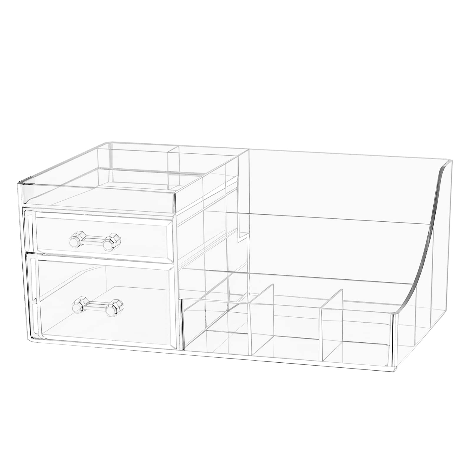 Cq acrylic 1 Pack Clear Skincare Organizer for Vanity,Stackable 2 Drawers Make Up Organizer,Cute Cosmetic Organizer for Vanity J