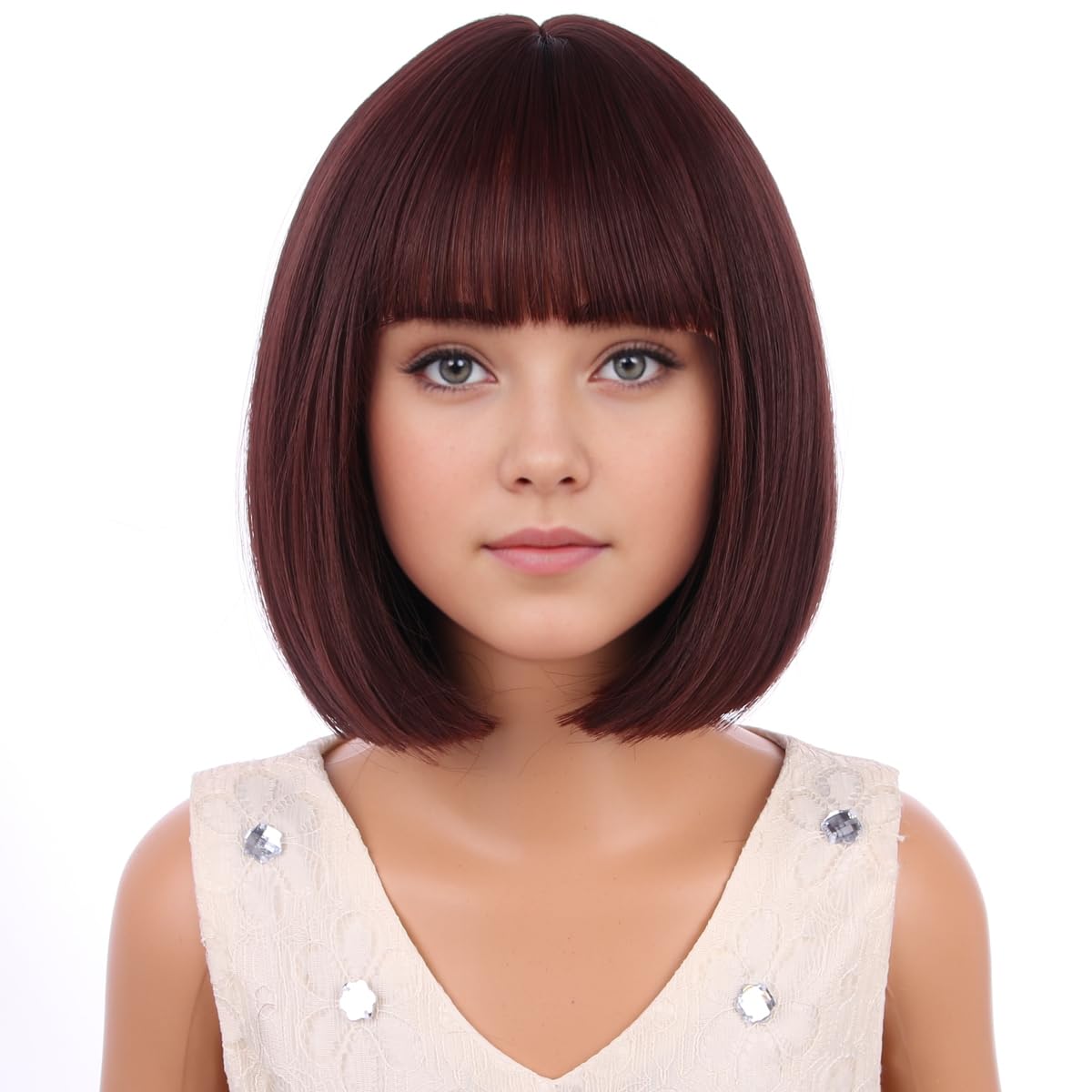 PATTNIUM Kids Brown Wig Child Brown Bob Wig Short Brown Bob Wig for Girls Cosplay Party Synthetic Rose Net Daily Wear Wig (Brown