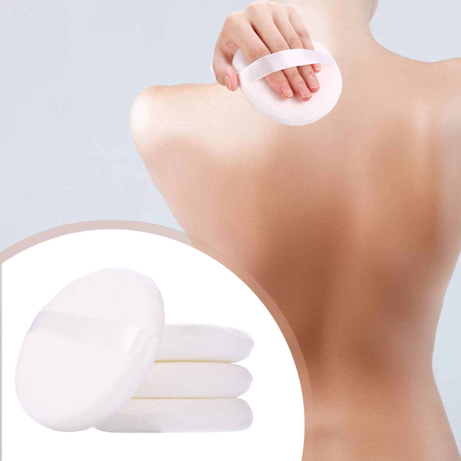 Wsyub Powder Puff, Large Loose Powder Puff, 4.13 Inch Powder Puff For Body Powder, Ultra Soft Velour Body Powder Puff, 2Pcs, Whi