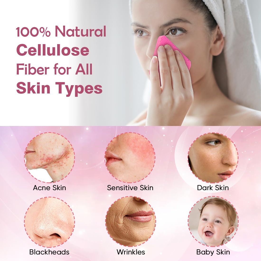 48Count Pink Compressed Facial Sponges, Aidea Disposable Face Sponges, Natural Cellulose Cosmetic Spa Sponges For Facial Cleansi