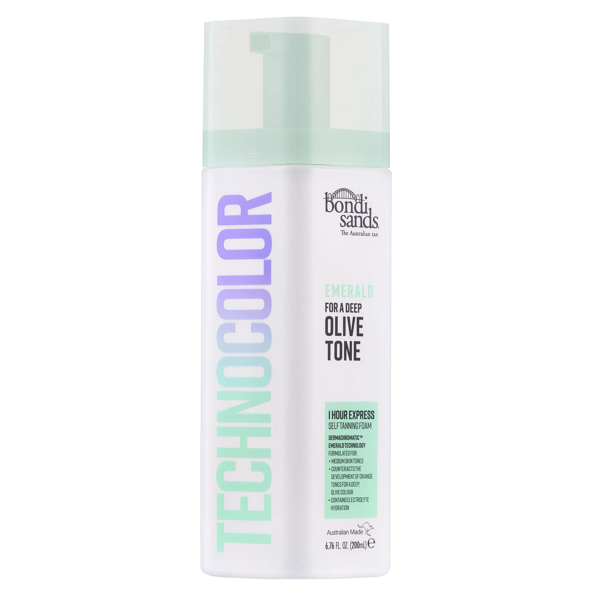 Bondi Sands Technocolor Emerald 1 Hour Express Self Tanning Foam|Best for Medium Skin Tones Looking to Achieve a Deep, Olive Ton