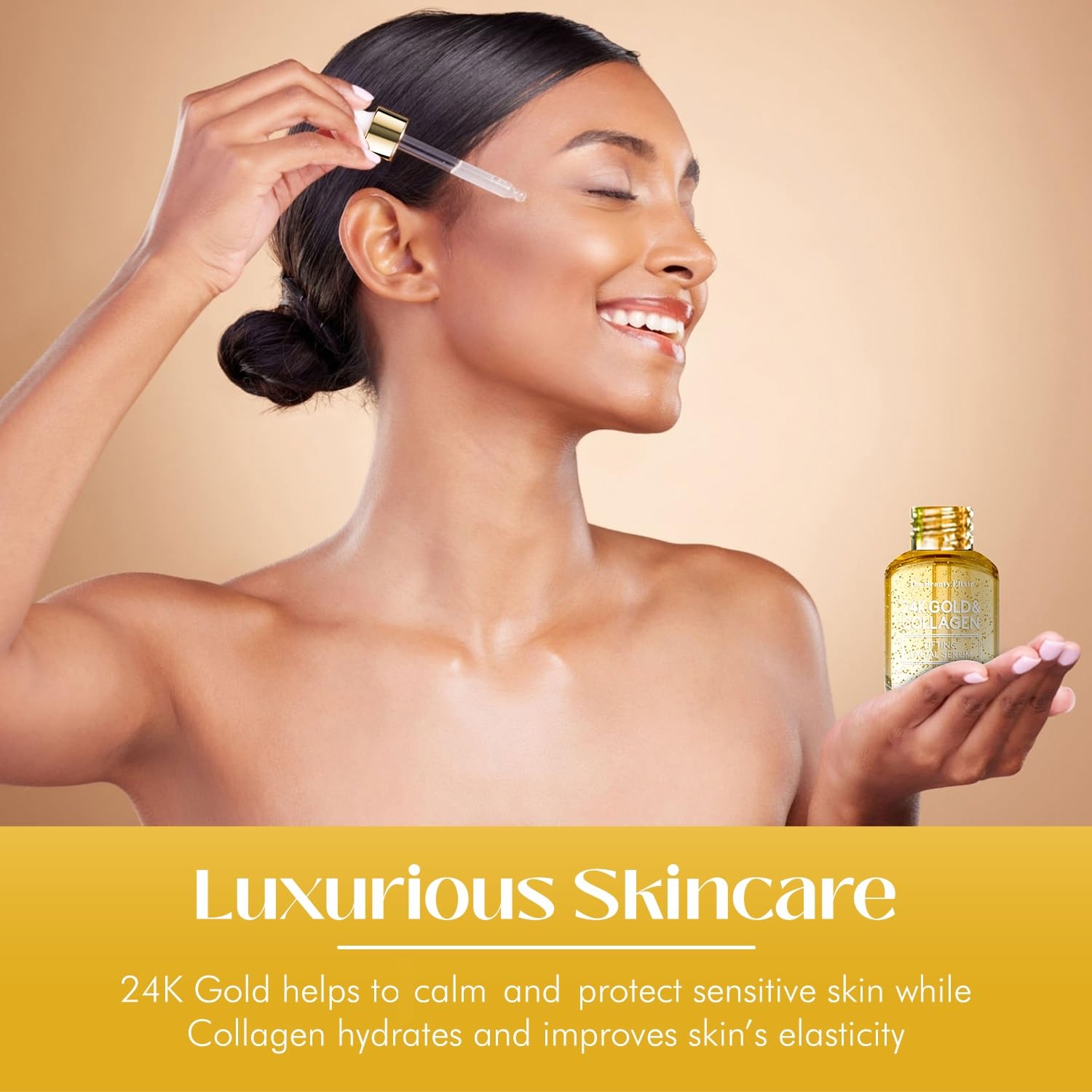 24K Gold & Collagen Serum For Face - Anti Aging Wrinkle Treatment, Deeply Hydrating Nourishing & Lightweight Korean Skin Care -