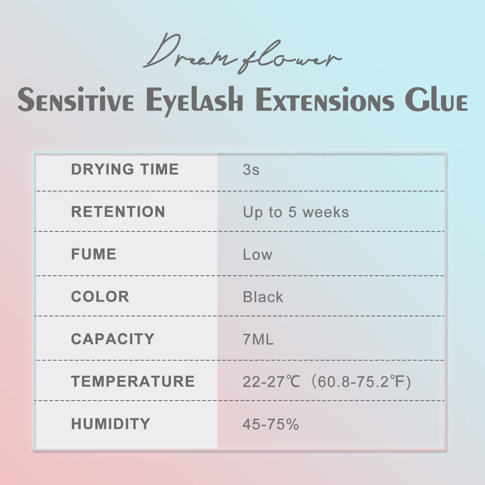 Sensitive Eyelash Extension Glue, No Fume Lash Glue 3-5 S Drying Time/Retention 4-5 Weeks For Professional Use-Black (7Ml)