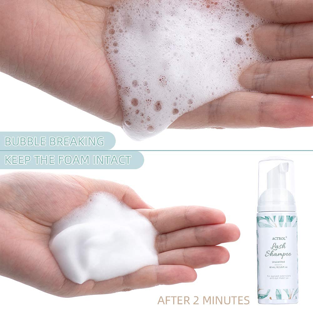 Actrol Eyelash Extension Shampoo Kit 60Ml Unscented Lash Extension Cleanser With Lash Fan Pink Professional Eyelid Foaming Clean