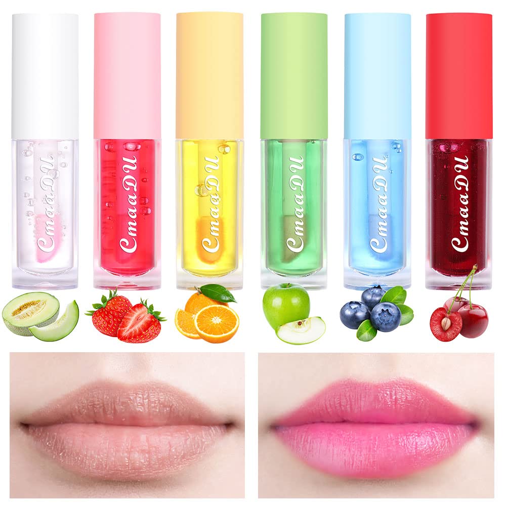evpct 6Pcs Mini Clear Color Change Changing PH Tinted Lip Gloss Sets for Women, Lip Oil Gloss Balm Tint Stain Glaze Pack Hydrati