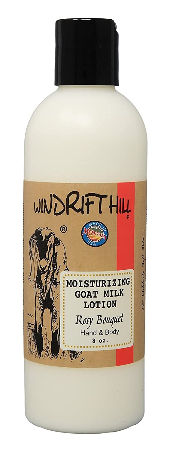 Windrift Hill Moisturizing Goat Milk Hand & Body Lotion 8 Ounce Bottle (Rosy Bouquet)