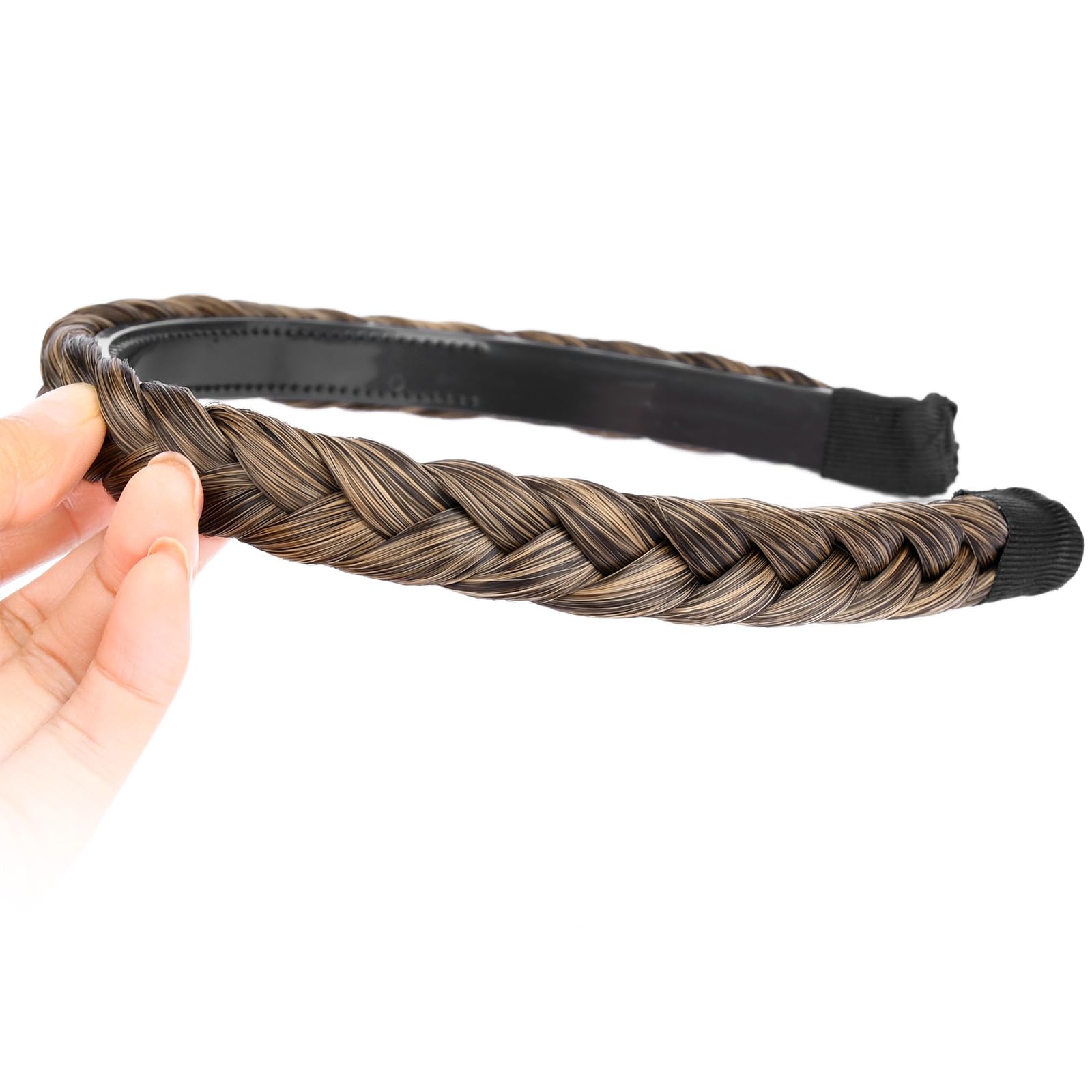 Gledola Braided Headband With Teeth Braids Hairband With Tooth Synthetic Hair Band Plaited Hairband For Women (Dark Golden Brown