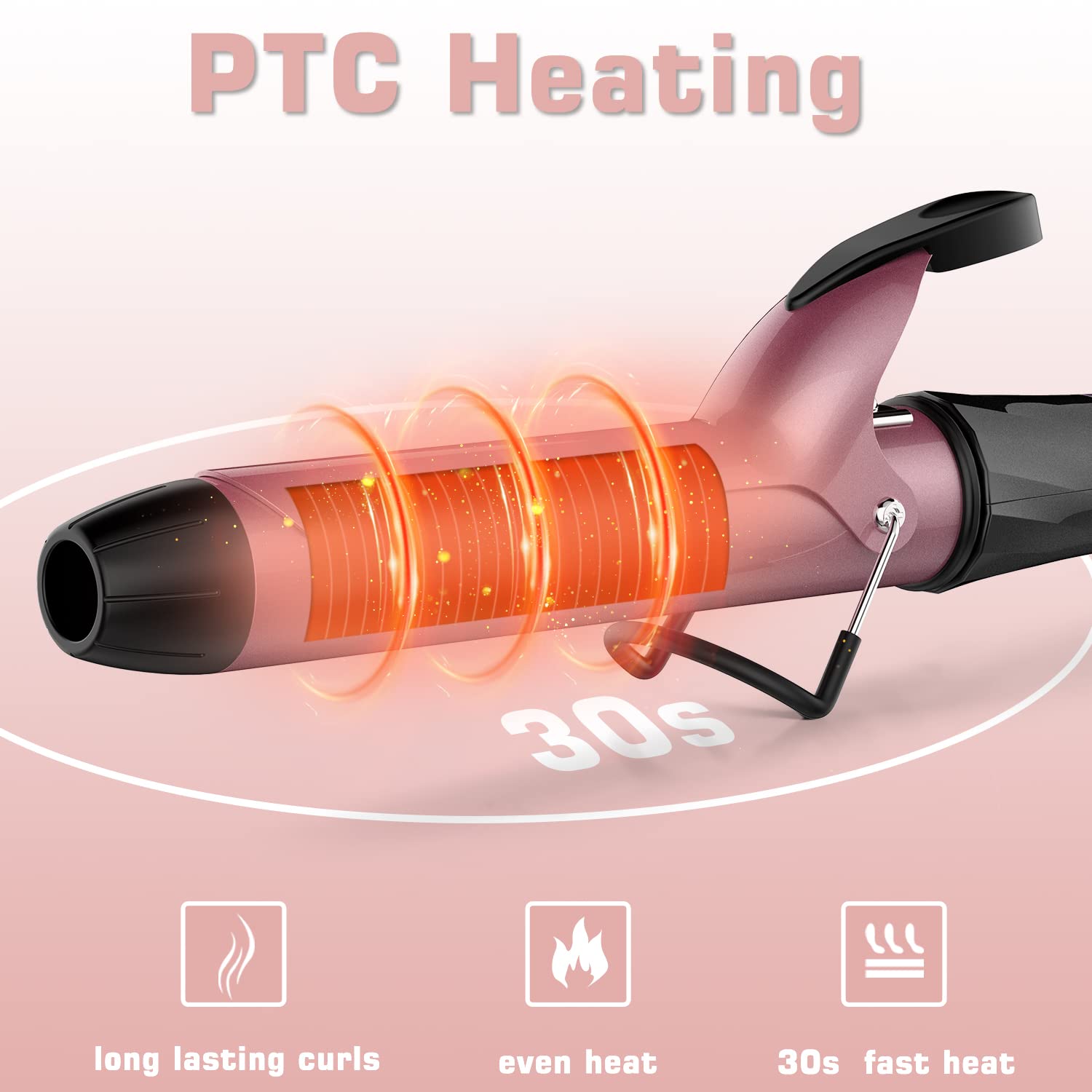 1 1/4 Inch Curling Iron, Dual Voltage Hair Curling Iron Heat Up To 450F, Professiona Curling Wand Ceramic Tourmaline(Rose Gold)