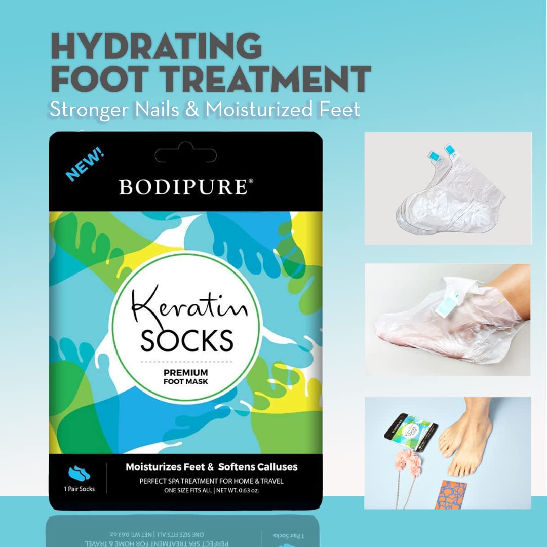 Bodipure Premium Foot Mask Keratin Socks | At Home Spa Moisturizer Socks For Dry Cracked Feet, Callus & Heel Softening | Easy-To