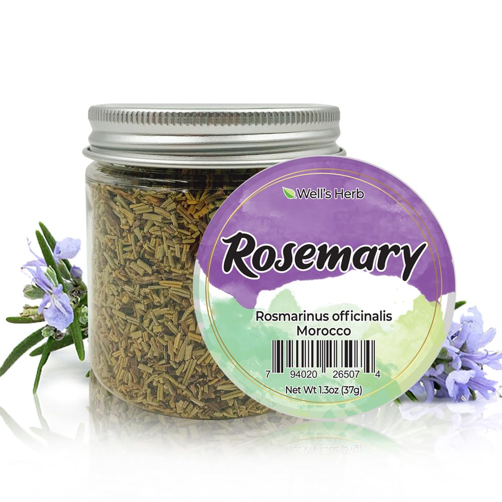 Well's Herb Dried Rosemary | 1.3 oz. | 100% Natural | Perfect for Herbal-Infused Hair Oil | for Hair & Skin Oil DIY | Rosemary H