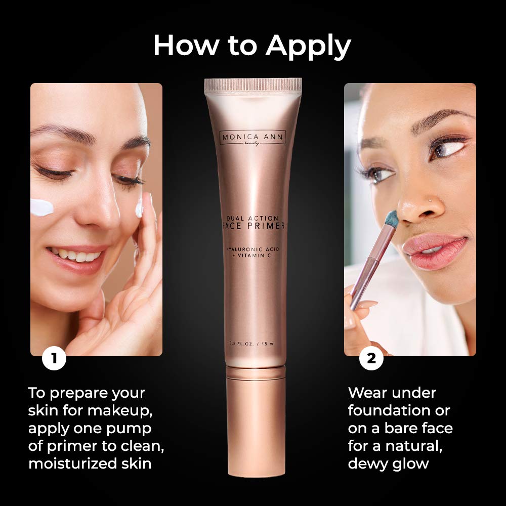 Monica Ann Beauty Dual-Action Face Primer - 15 Ml | Hydrating Makeup Primer With Vitamin C & Hyaluronic Acid | Smoothing Translu