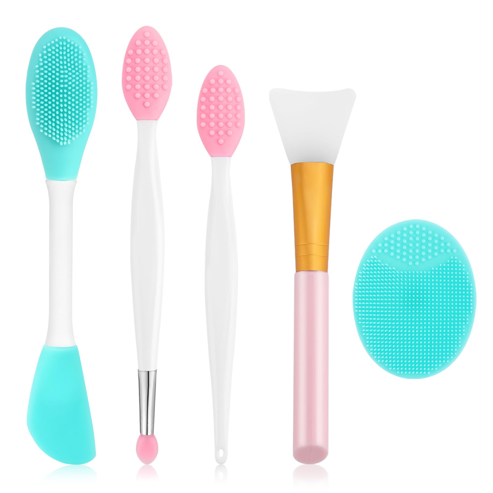 Silicone Face Scrubber, 2pcs Exfoliating Lip Brush, 1pcs Cleansing Brush,2pcs Face Mask Brush Exfoliator Blackhead Skin Care Too