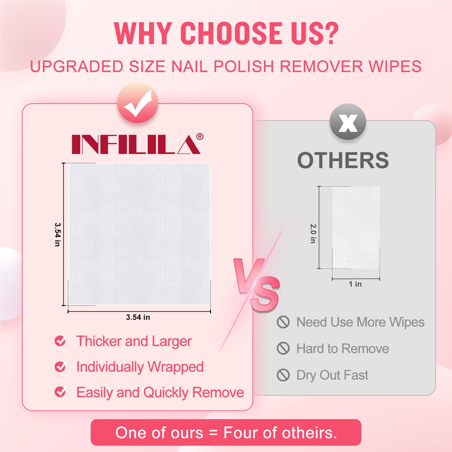 Nxj Infilila Nail Polish Remover Pads, 2024 Newest Acetone Nail Polish Remover, 50Pcs Quick Nail Polish Remover Wipes, Individua