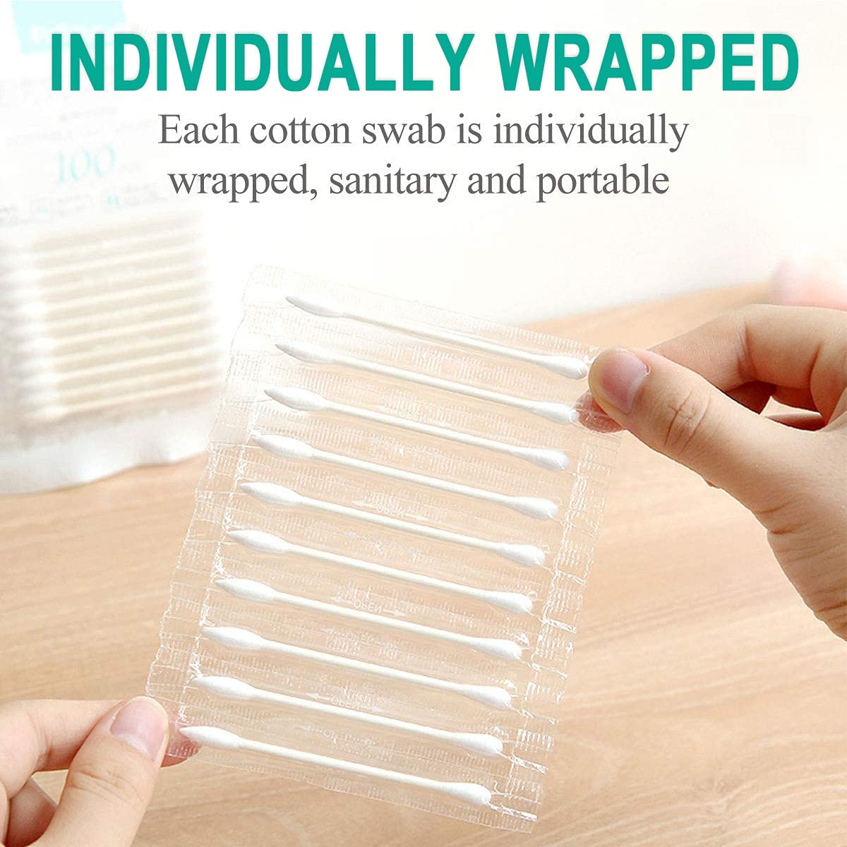 400 Pack Cotton Swab Individually Wrapped, Individually Wrapped Double Tipped Cotton Swabs Paper Sticks Cotton Buds(White, Round