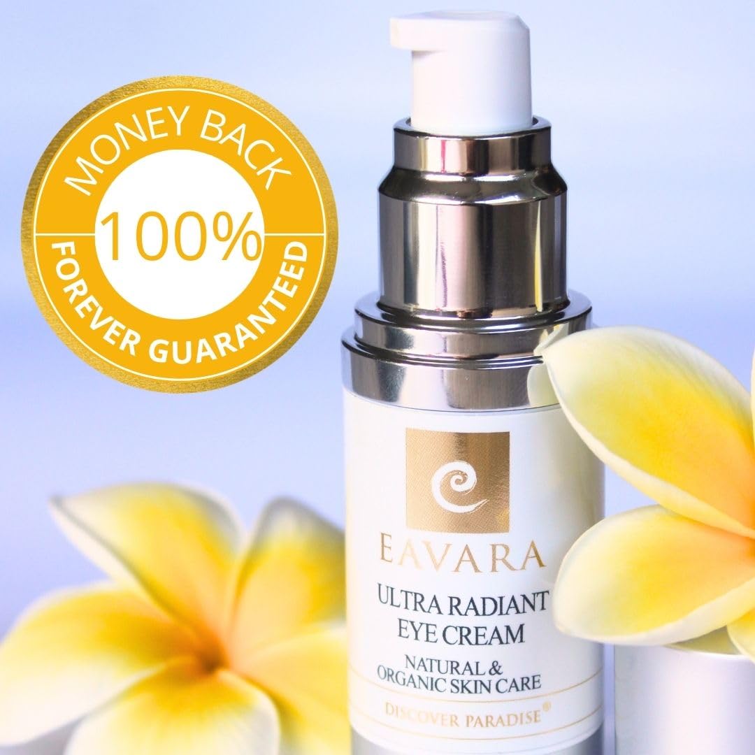 Eavara Organic Anti Aging Eye Cream For Dark Circles And Puffiness, Natural Under Eye Serum With Hyaluronic Acid, Jojoba Oil, Vi