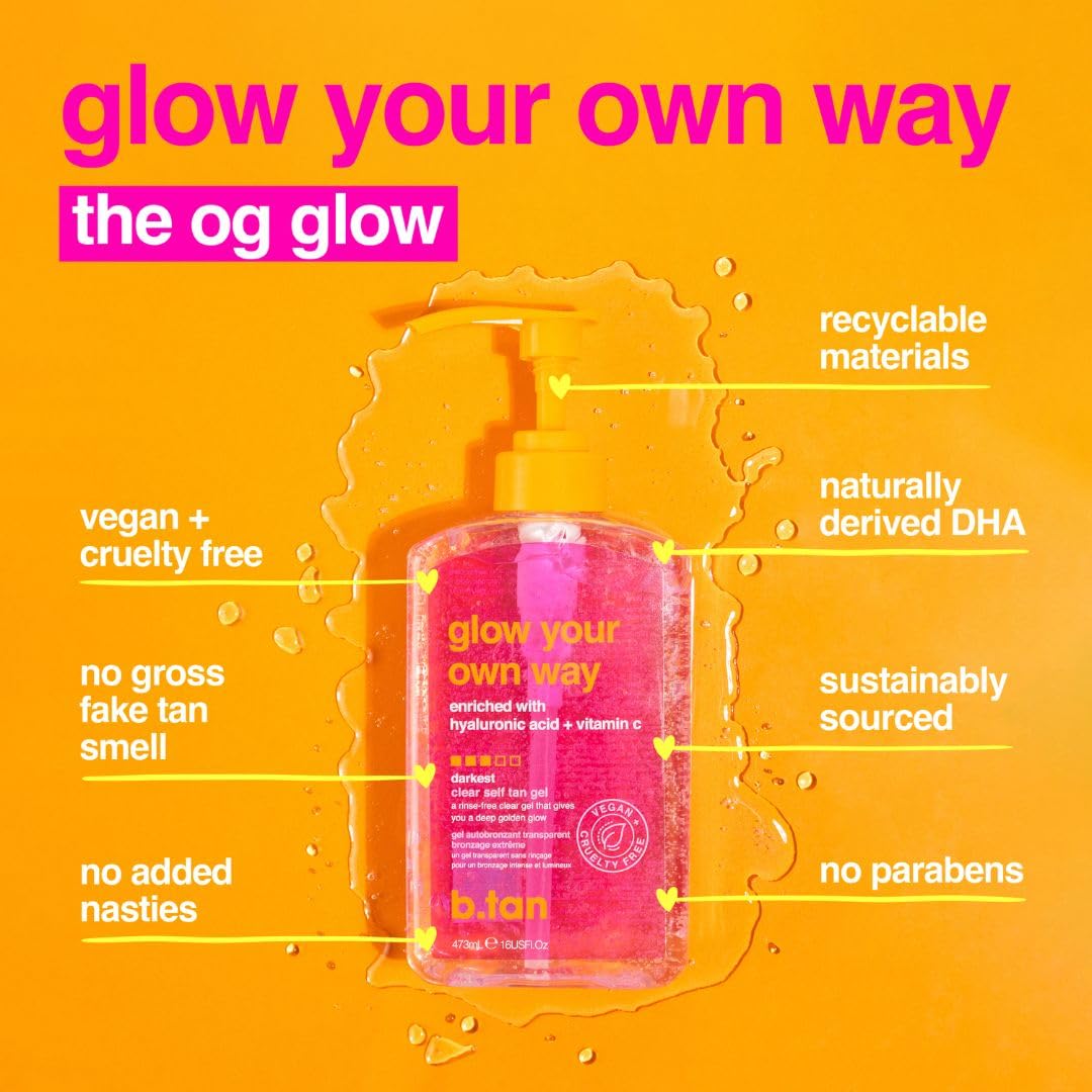 B.Tan Clear Self Tan Gel & Face Mist Kit | Glow Your Own Way + Mist Bundle - Transfer-Resistant Self Tanning Gel With Gradual Se