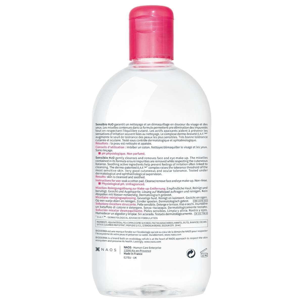 Bioderma Sensibio H2O Soothing Micellar Cleansing Water And Makeup Removing Solution For Sensitive Skin, Face And Eyes